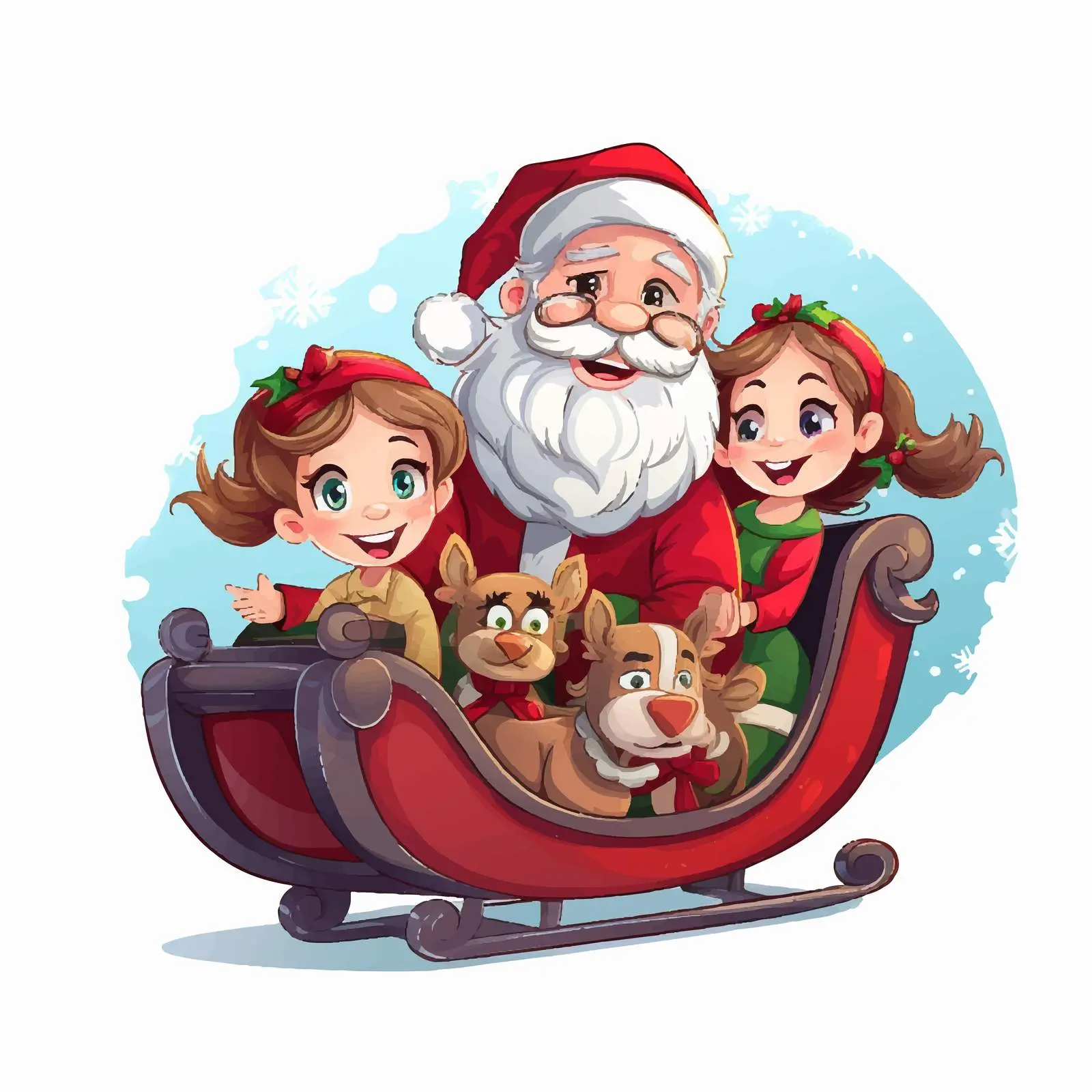 Santa Claus with Kids on a Sleigh Vector — free download from Dotvec