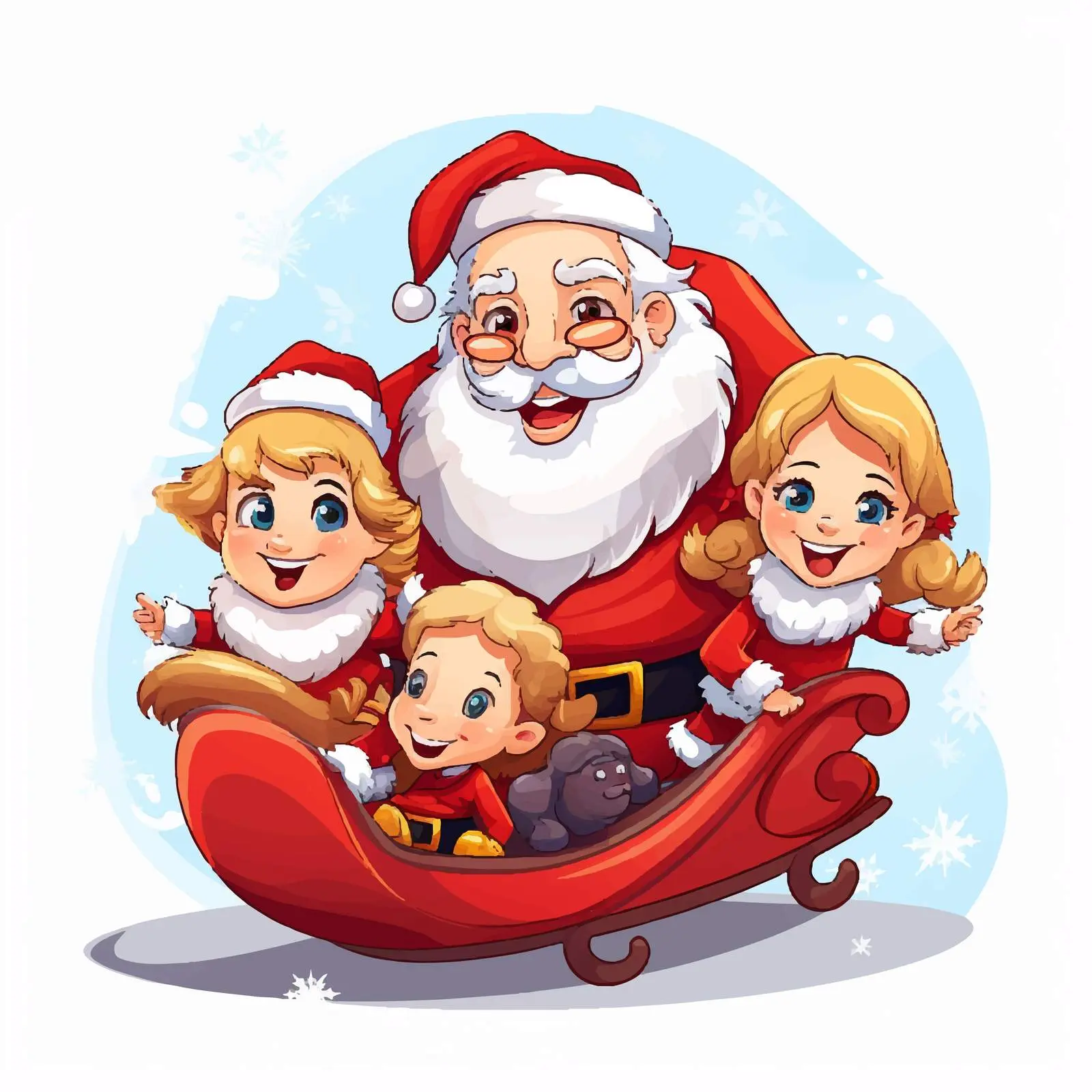 Santa Claus with Kids on Sleigh Illustration — free download from Dotvec