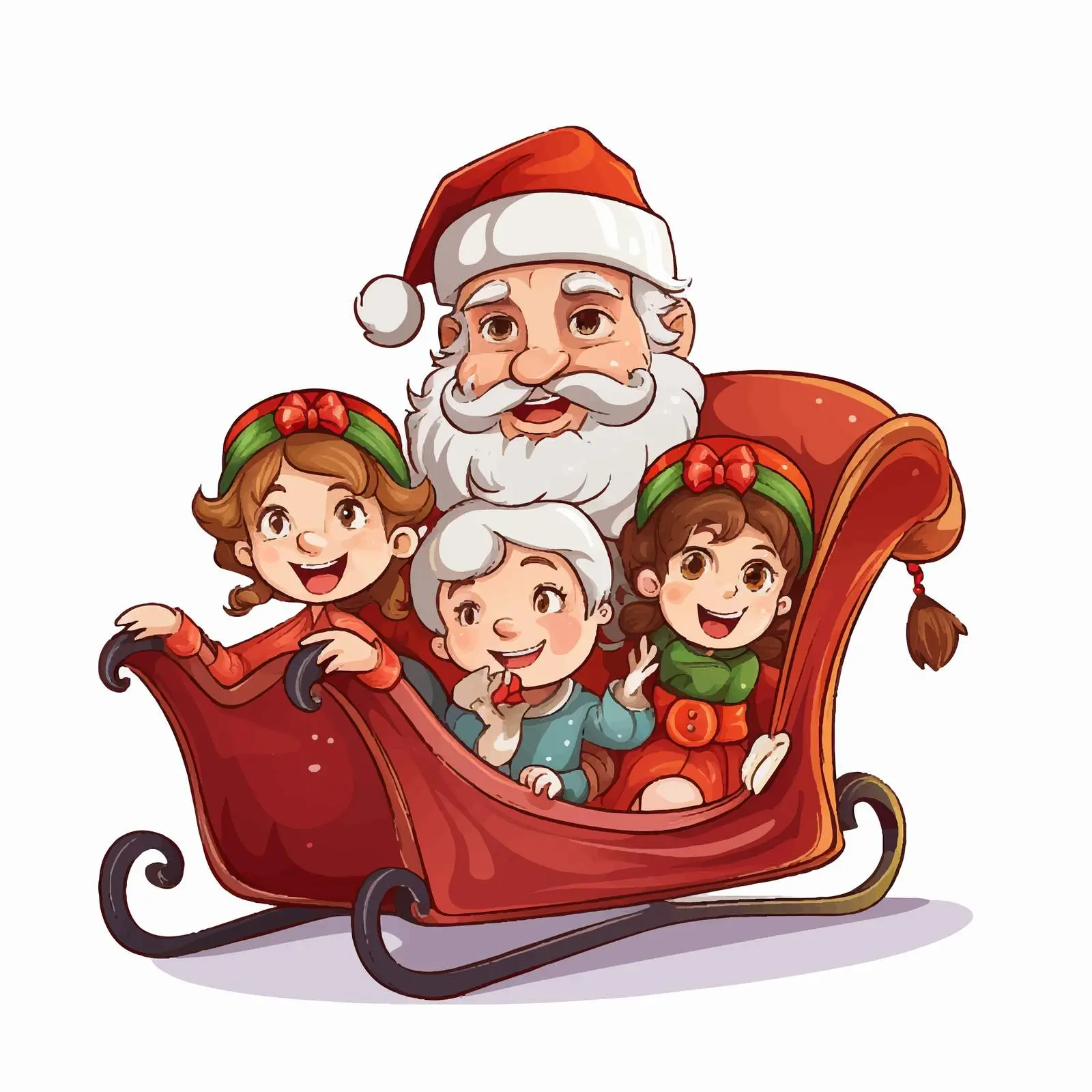 Santa Claus with Kids on Sleigh Illustration — free download from Dotvec