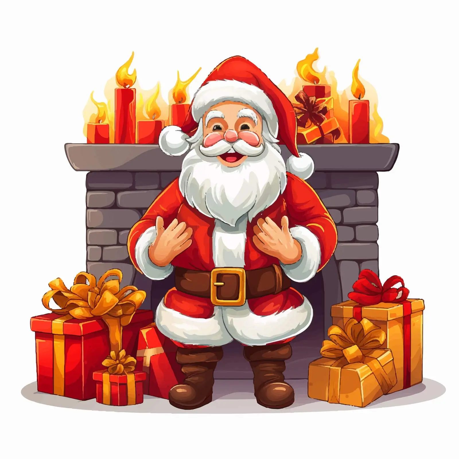 Santa Claus by Fireplace with Gift Boxes — free download from Dotvec