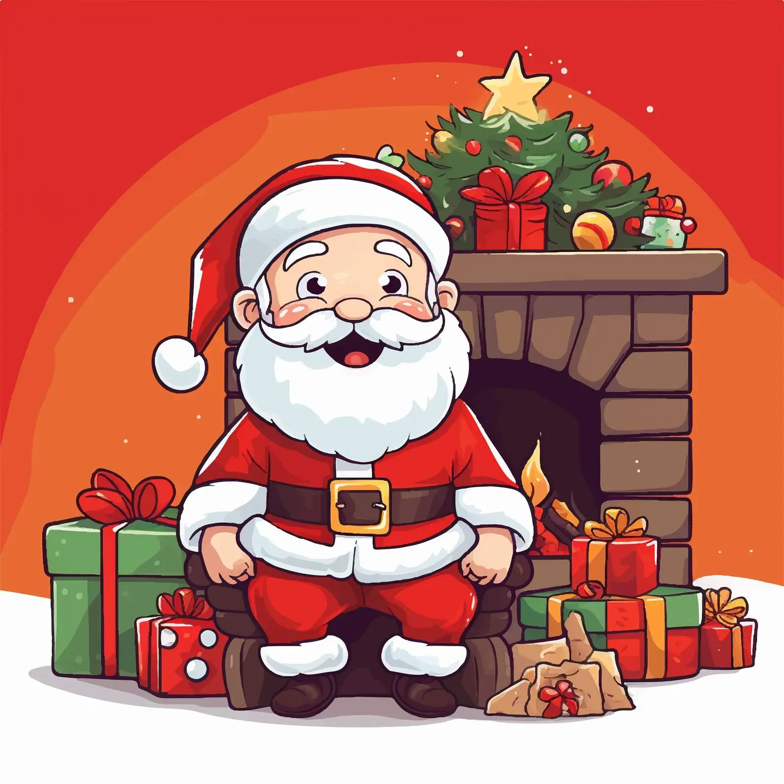 Santa Claus by Cozy Fireplace with Gifts — free download from Dotvec