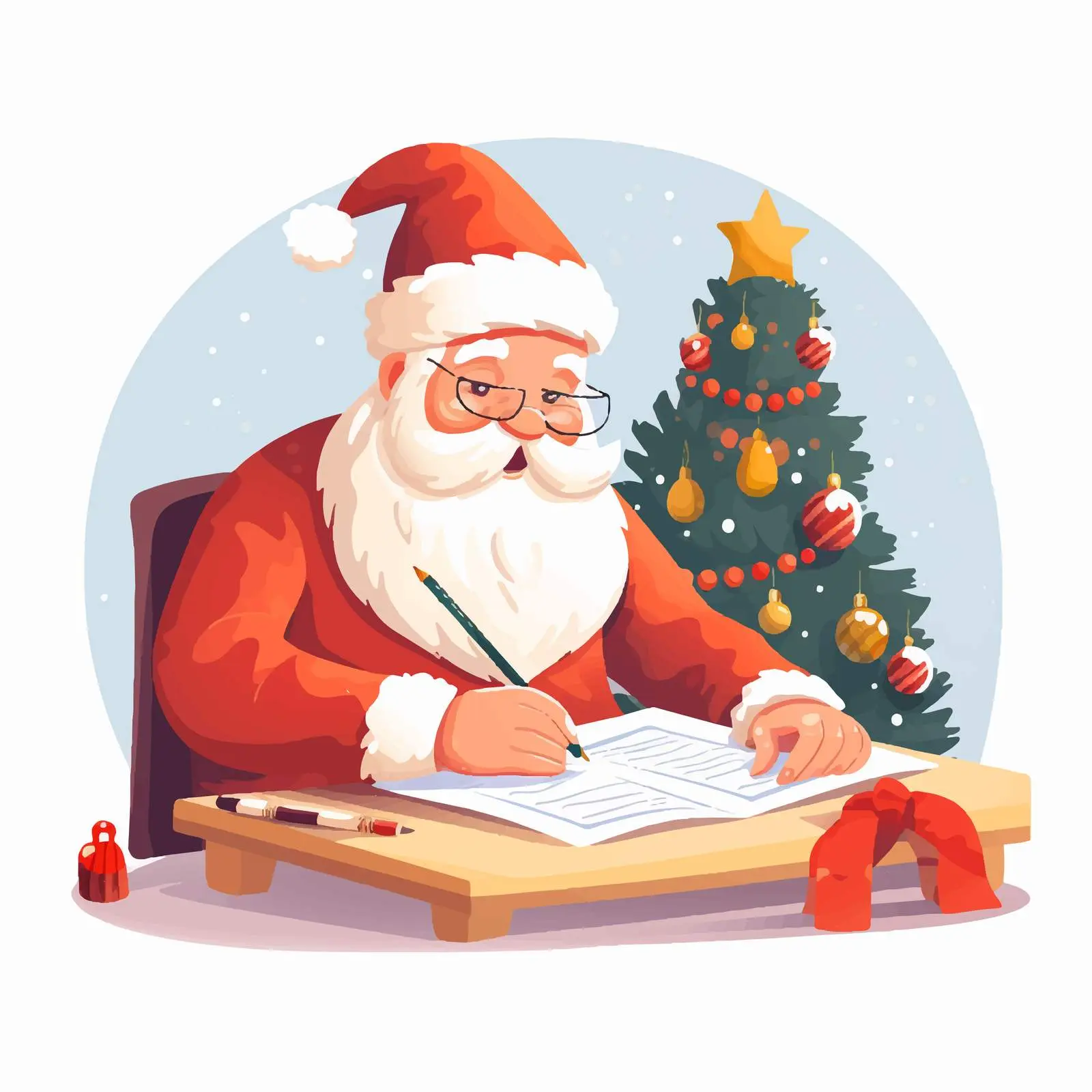 Santa Claus Writing Christmas Letters at Table – free postal image from Dotvec