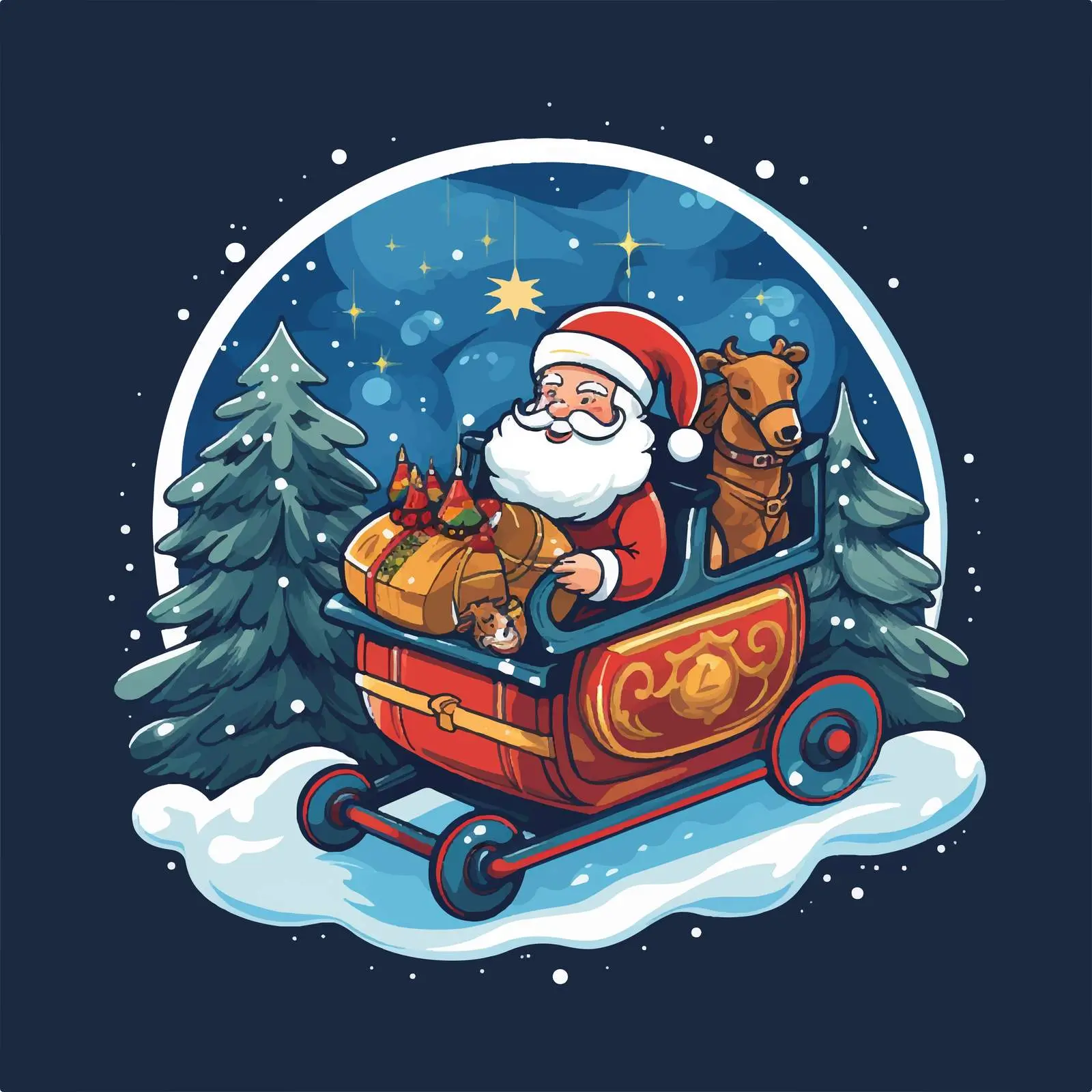 Santa Delivering Gifts at Night Illustration — free download from Dotvec