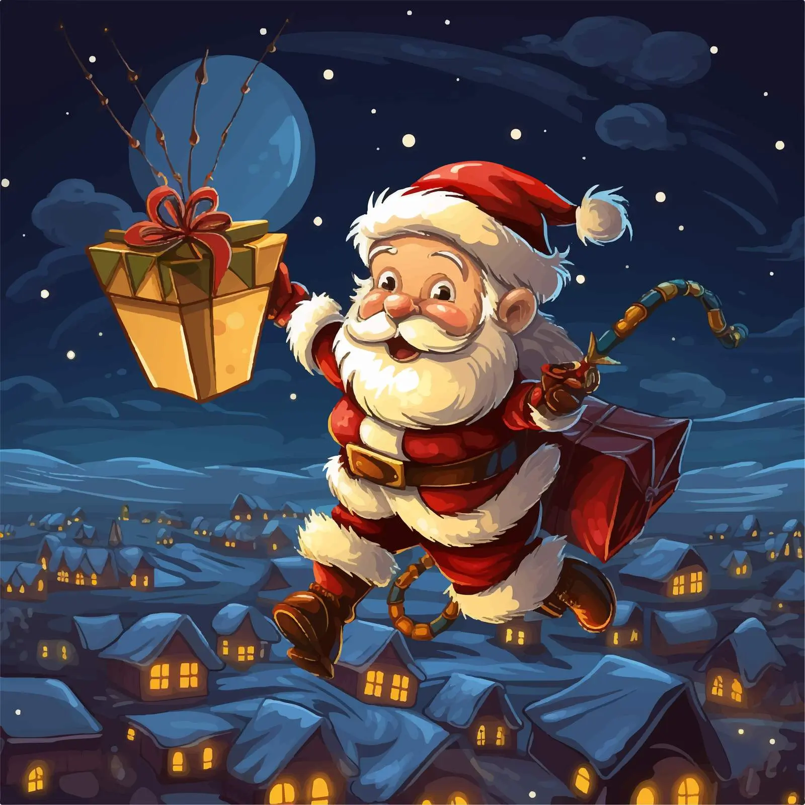 Santa Delivering Gifts Illustration at Night — free download from Dotvec