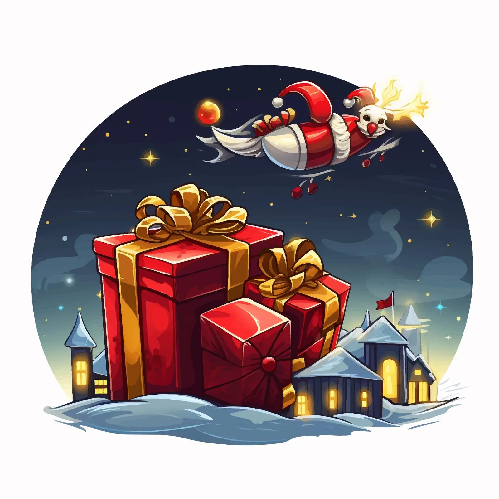 Santa Delivering Gifts at Night Illustration — free download from Dotvec