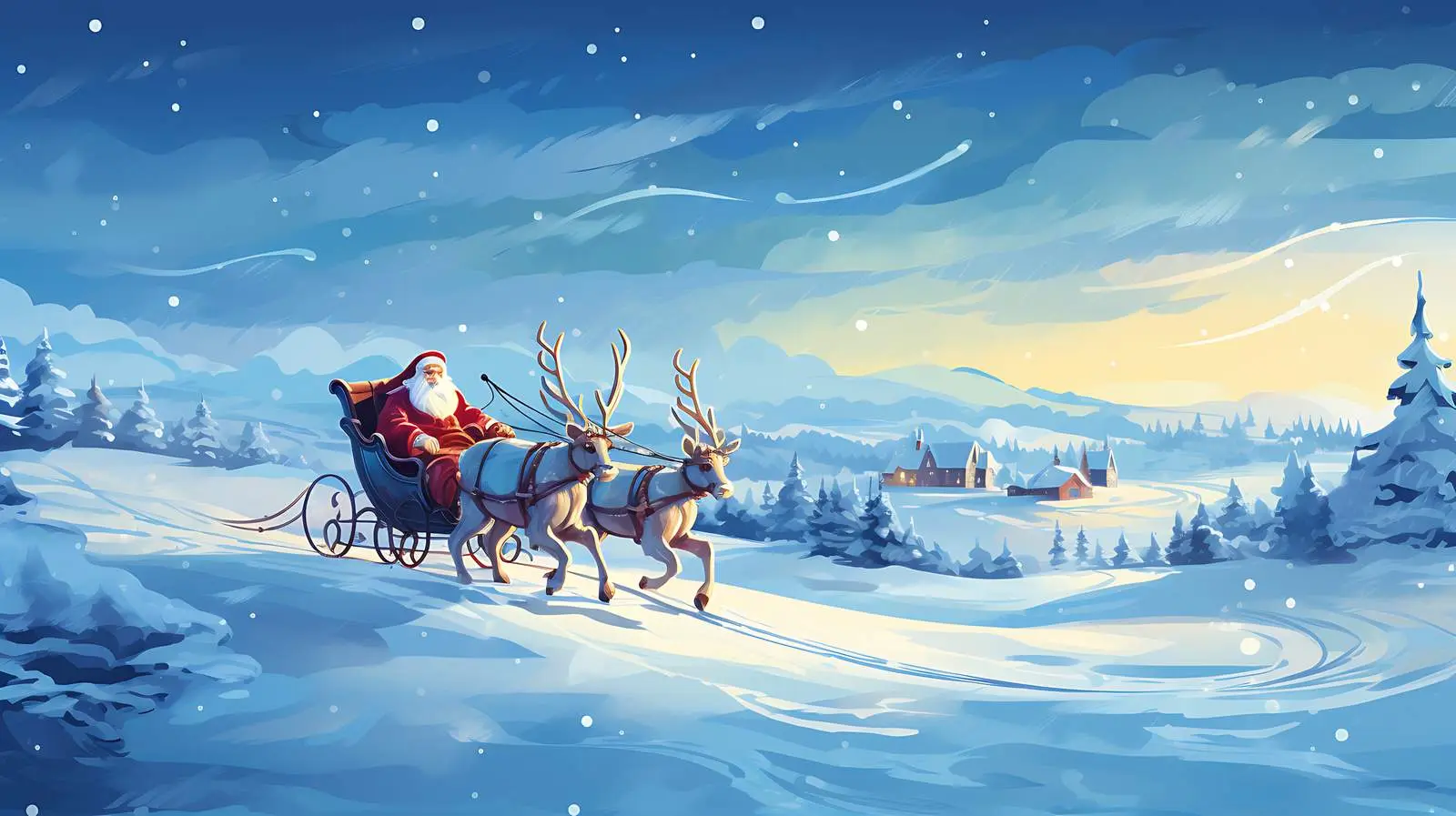 Santa Sleigh Christmas Night Holiday Card — free download from Dotvec