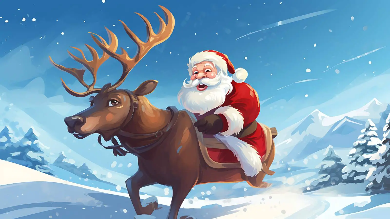 Santa on Deer Holiday Card Illustration — free download from Dotvec