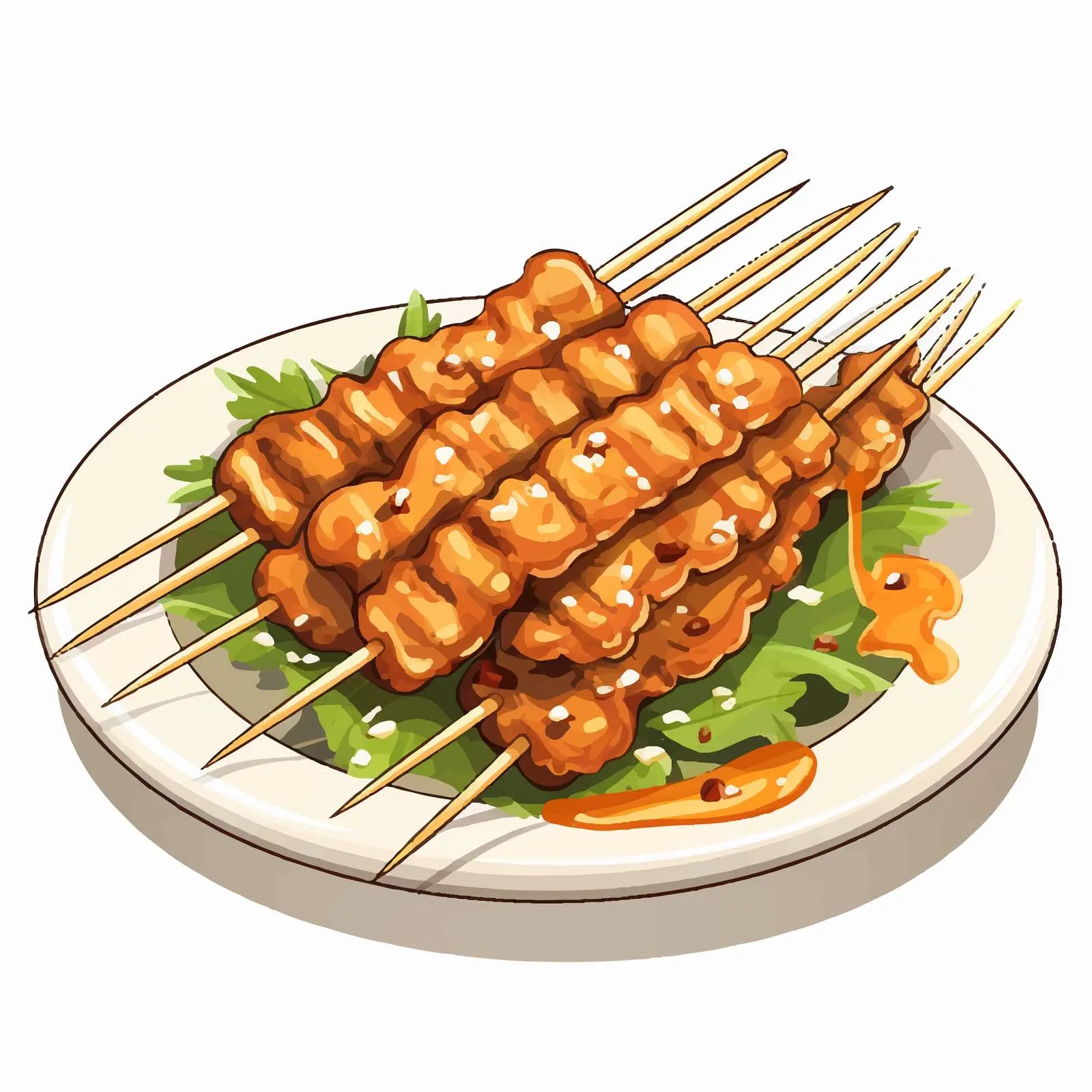 Cartoon Satay Food on Plate Illustration – free asian cuisine image from Dotvec