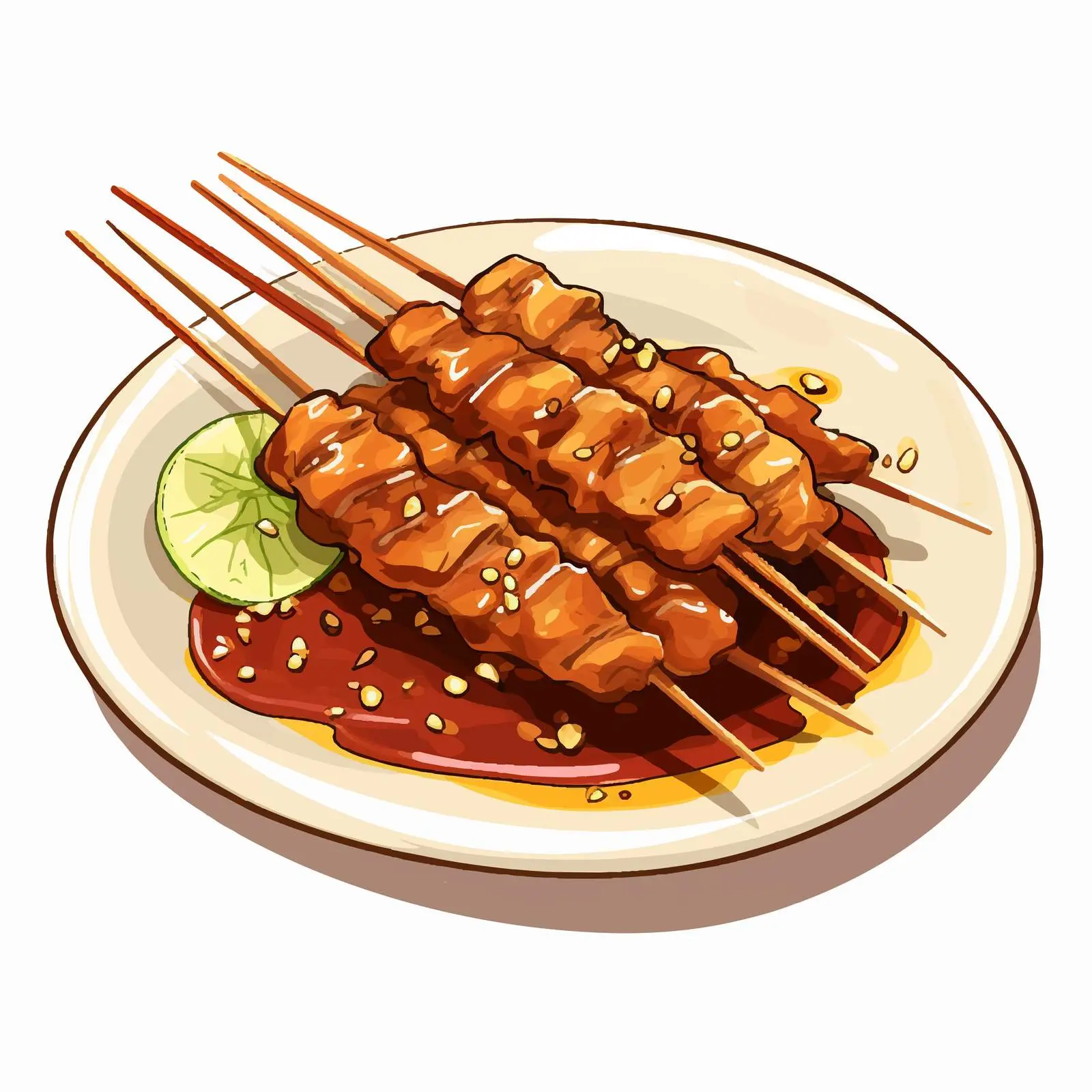 Cartoon Satay Food Served on a Plate – free asian cuisine image from Dotvec