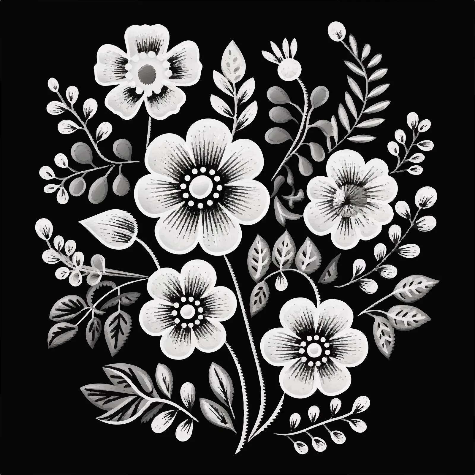 Folk Floral Satin Stitch Embroidery Design — free download from Dotvec