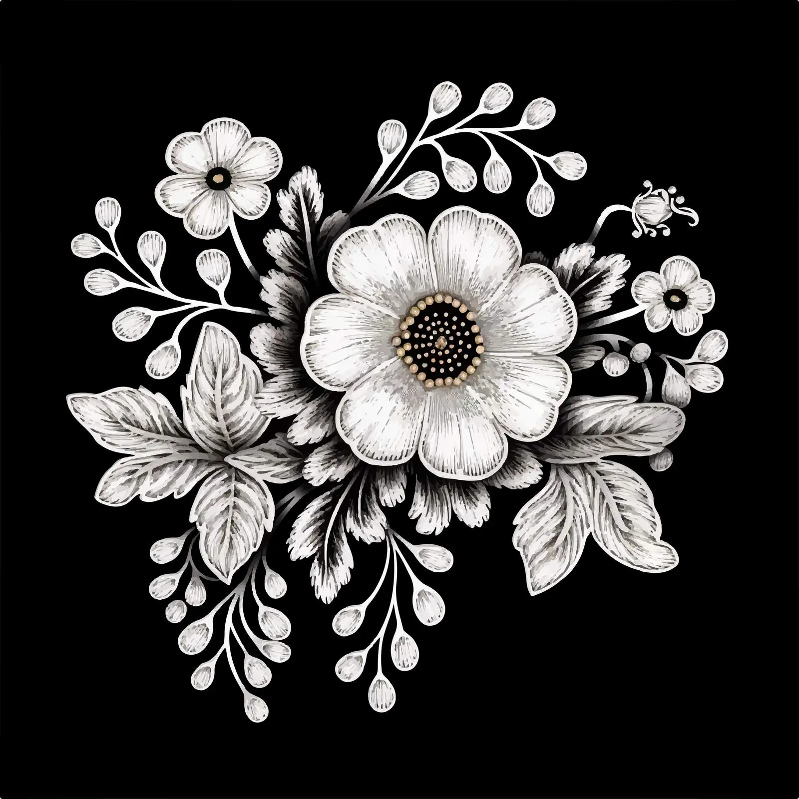 Folk Line Floral Satin Stitch Embroidery Design – free satin image from Dotvec