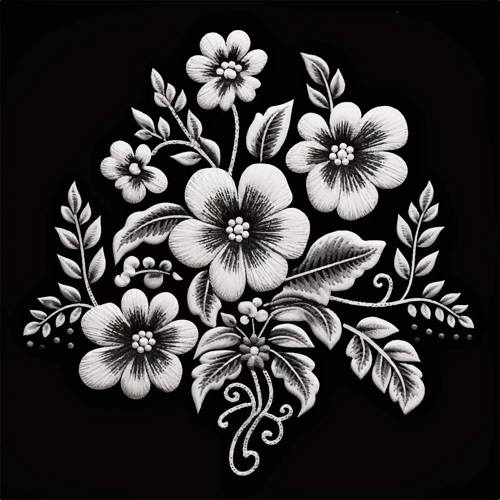 Folk Floral Satin Stitch Embroidery Design – free satin image from Dotvec