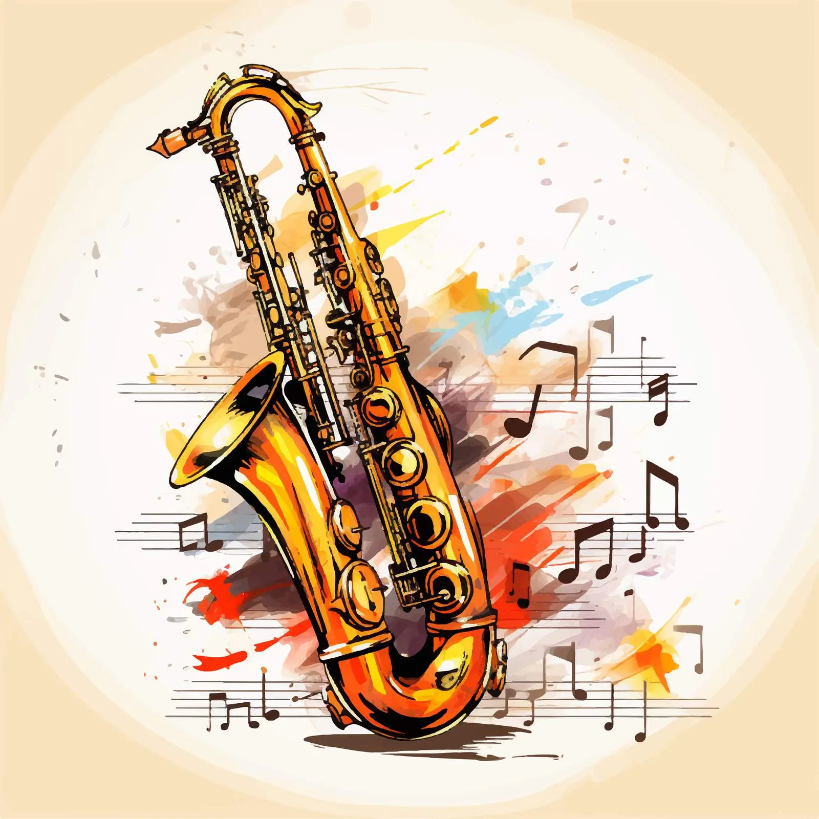 Saxophone with Music Notes Poster Illustration — free download from Dotvec