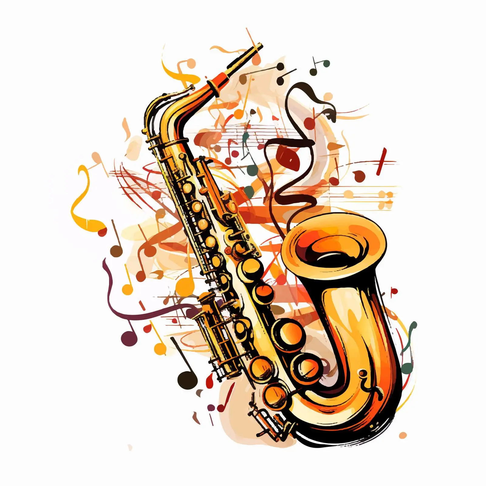 Saxophone with Music Notes Poster Illustration — free download from Dotvec