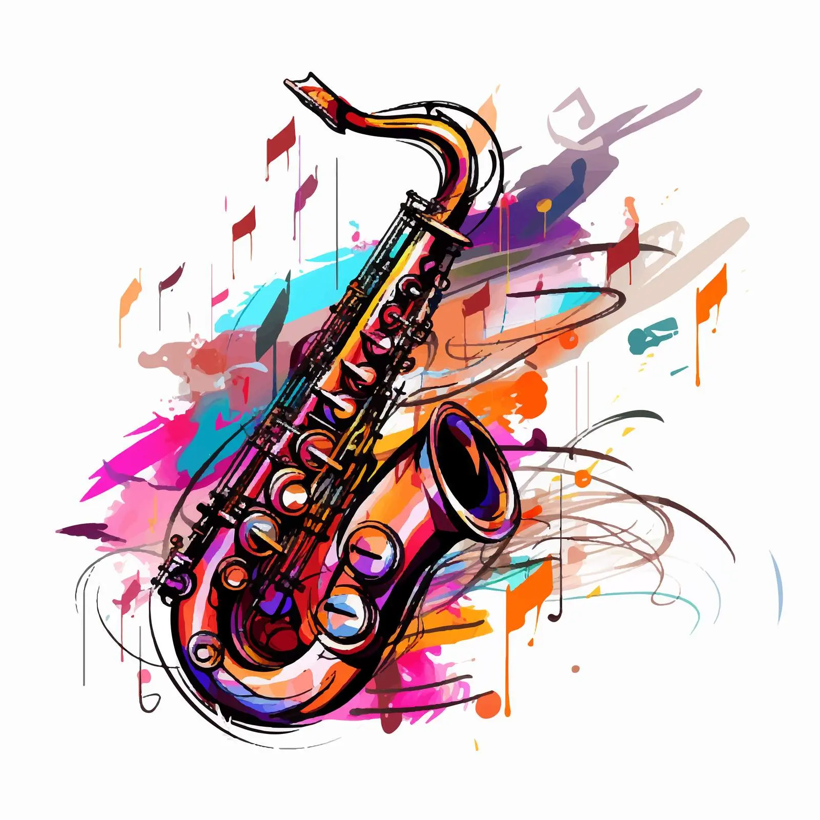 Saxophone and Music Notes Vector Illustration — free download from Dotvec