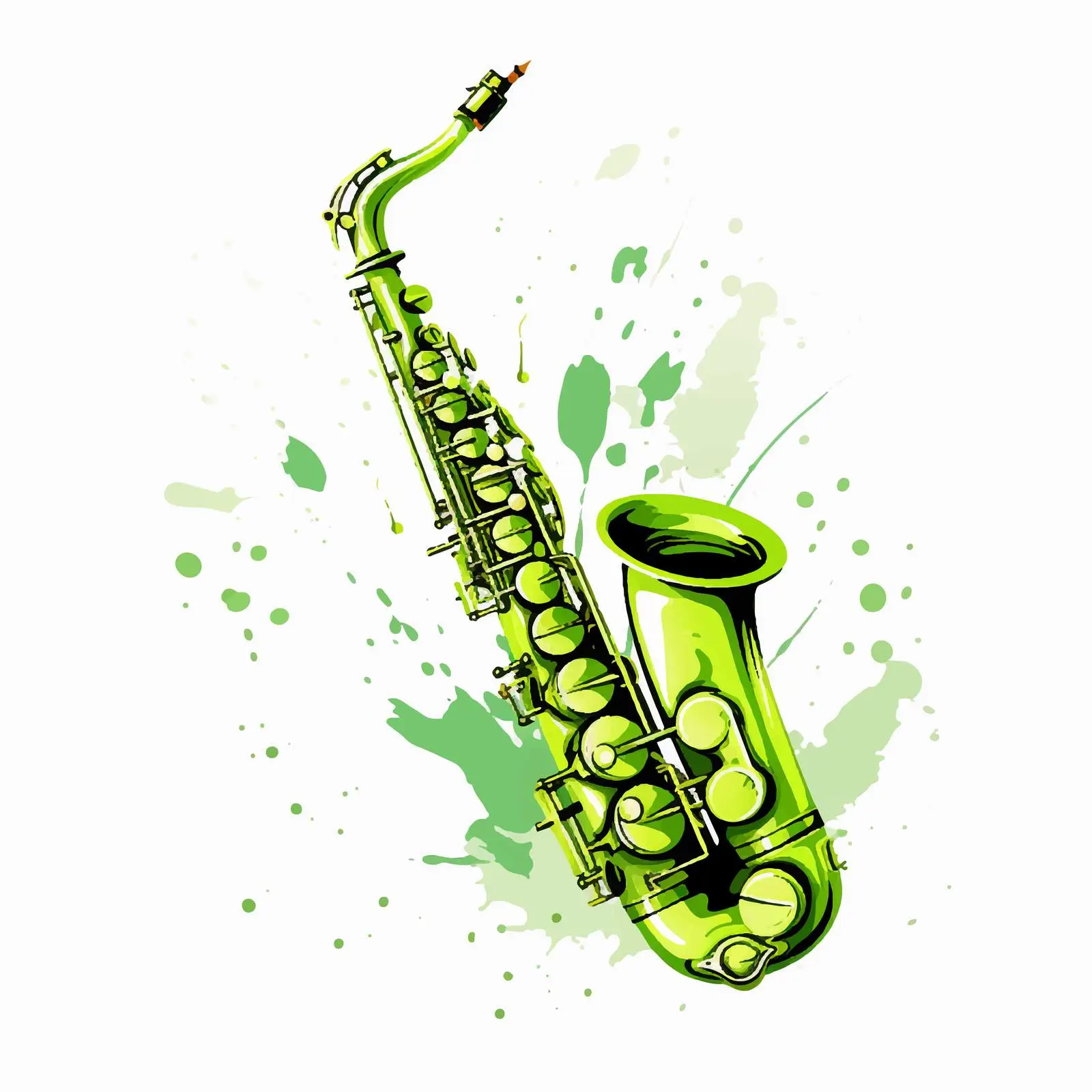 Saxophone with Melody Symbols on Green Background — free download from Dotvec