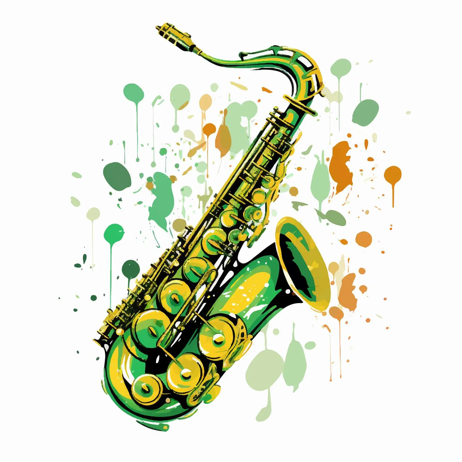 Saxophone with Melody Symbols on Green Background — free download from Dotvec