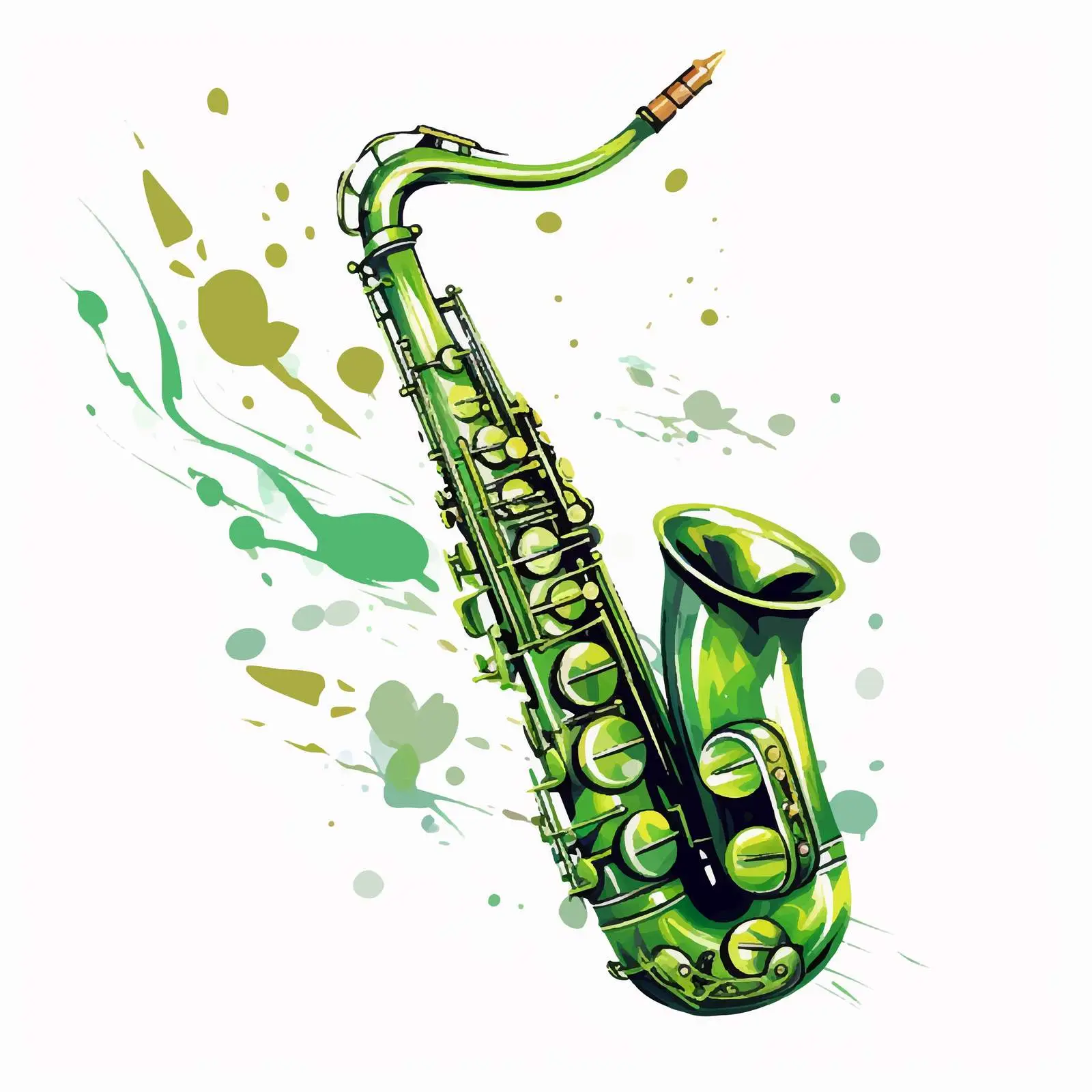 Saxophone with Melody Symbols on Green Background — free download from Dotvec