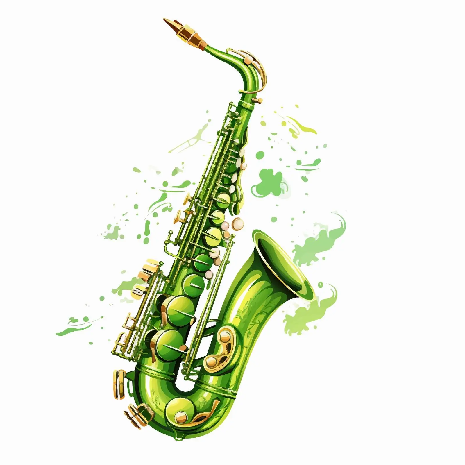Saxophone with Melody Symbols on Green Background — free download from Dotvec