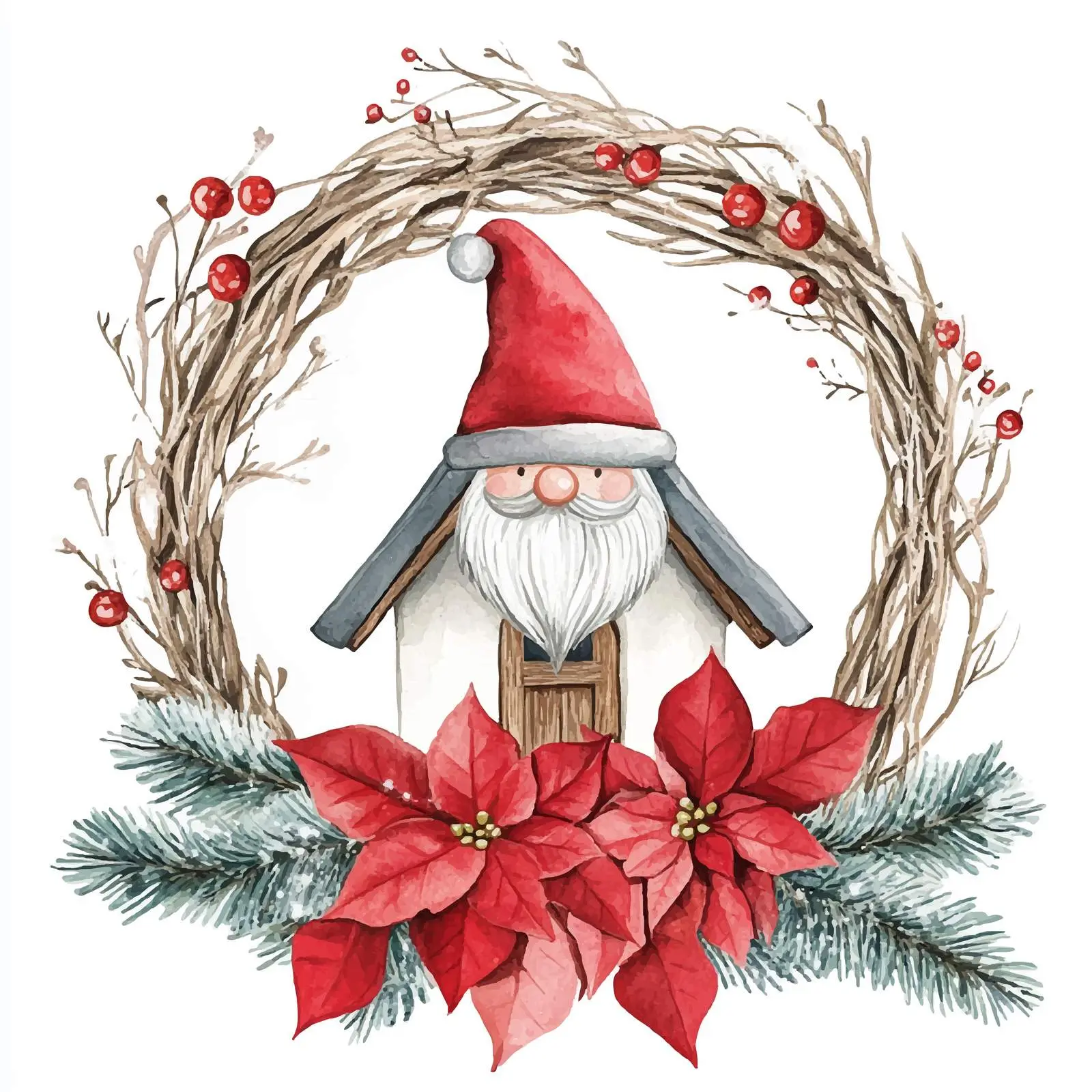Scandinavian Gnome House Woven Wreath Design — free download from Dotvec