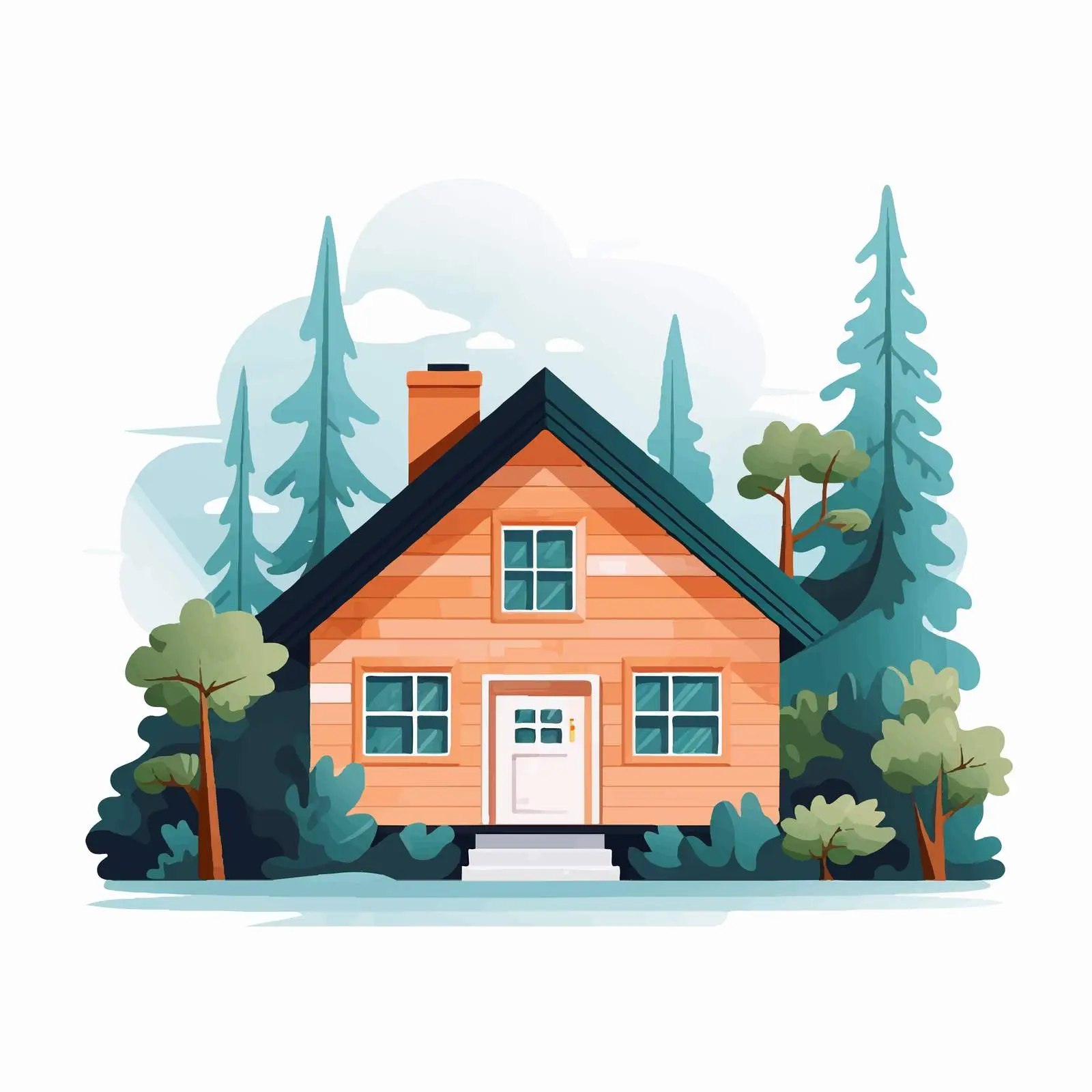 Charming Scandinavian House Exterior with Trees — free download from Dotvec