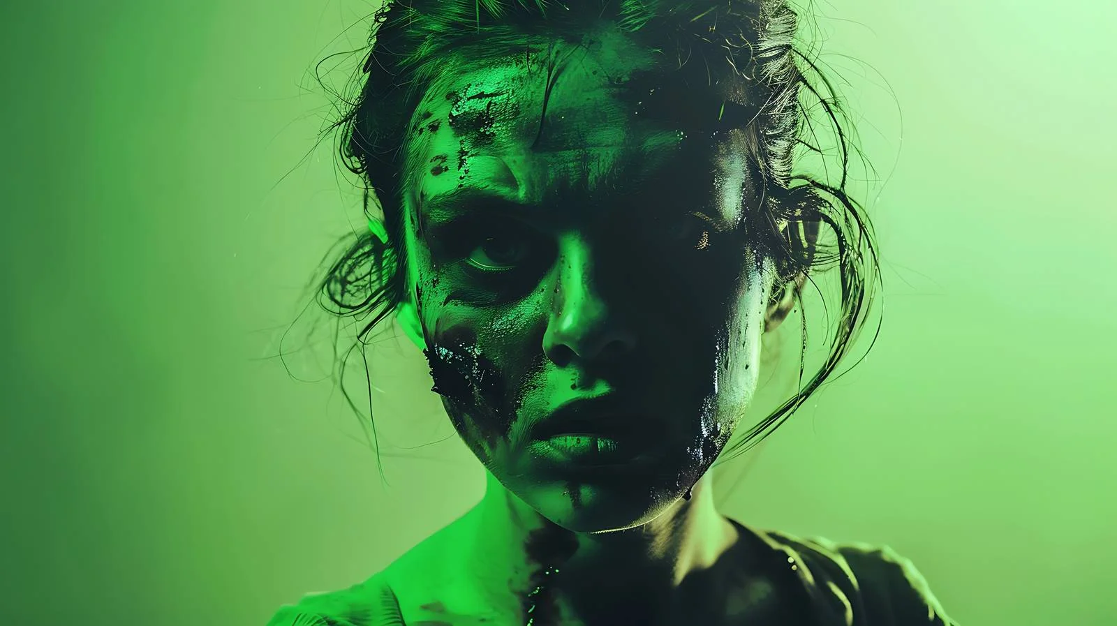 Creepy Zombie Woman on Green Background — free download from Dotvec
