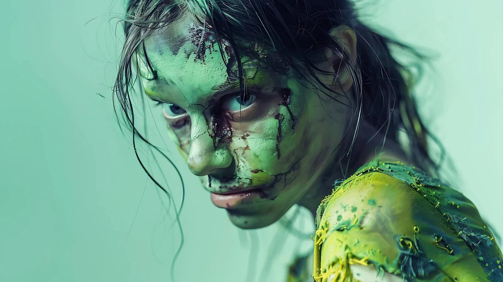 Creepy Zombie Woman on Isolated Green Background — free download from Dotvec