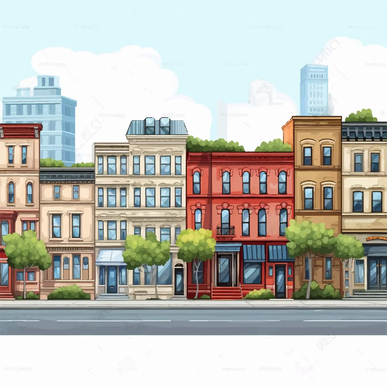 Vector Art of Buildings Along a Street — free download from Dotvec