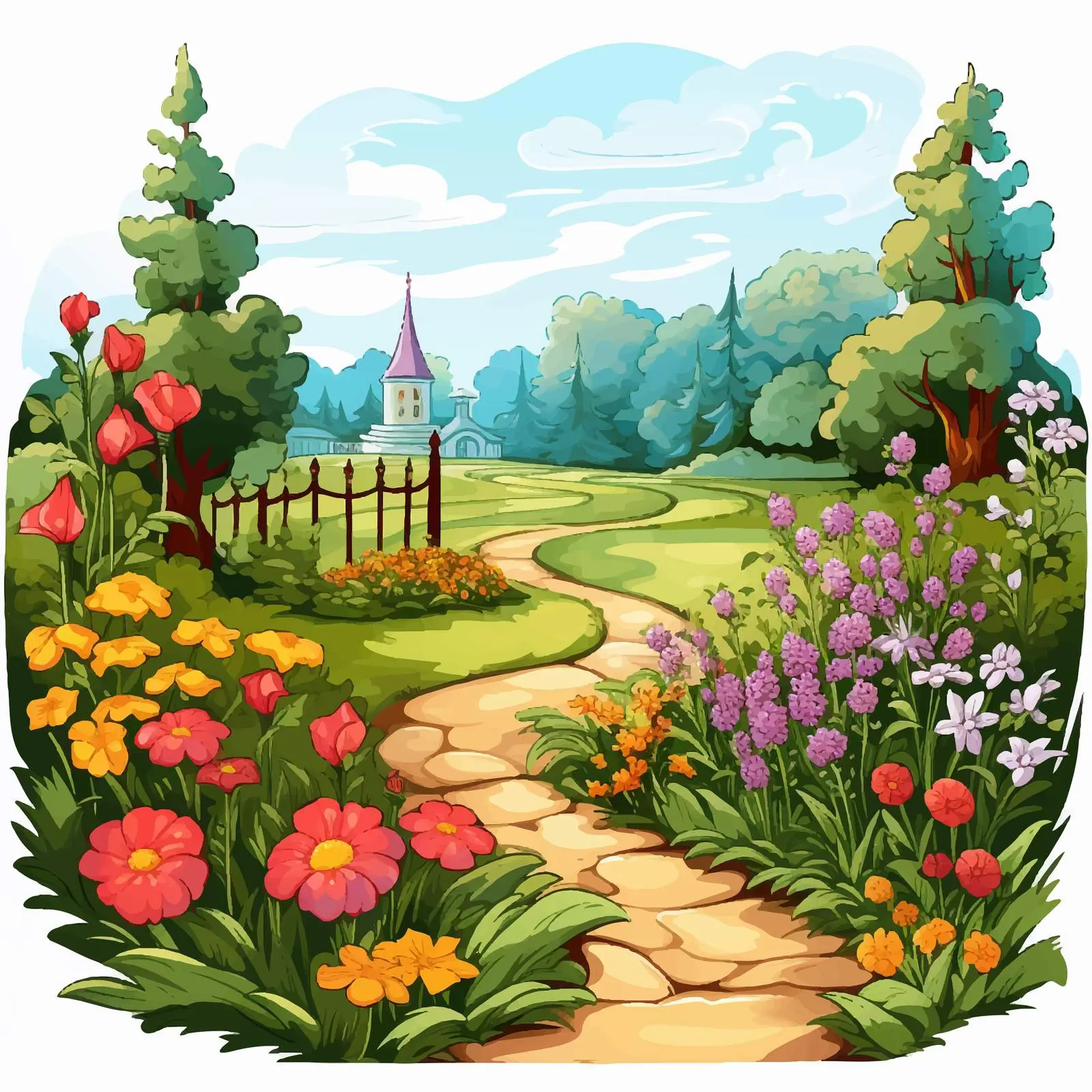 Garden Scene with Field and Colorful Flowers — free download from Dotvec