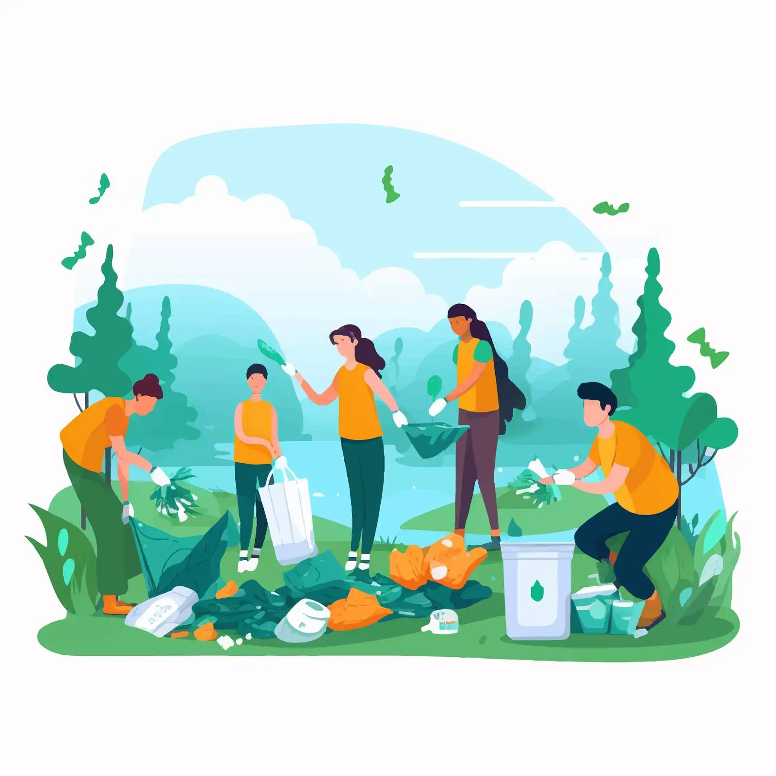 Children Cleaning Nature by Collecting Garbage – free collecting litter image from Dotvec
