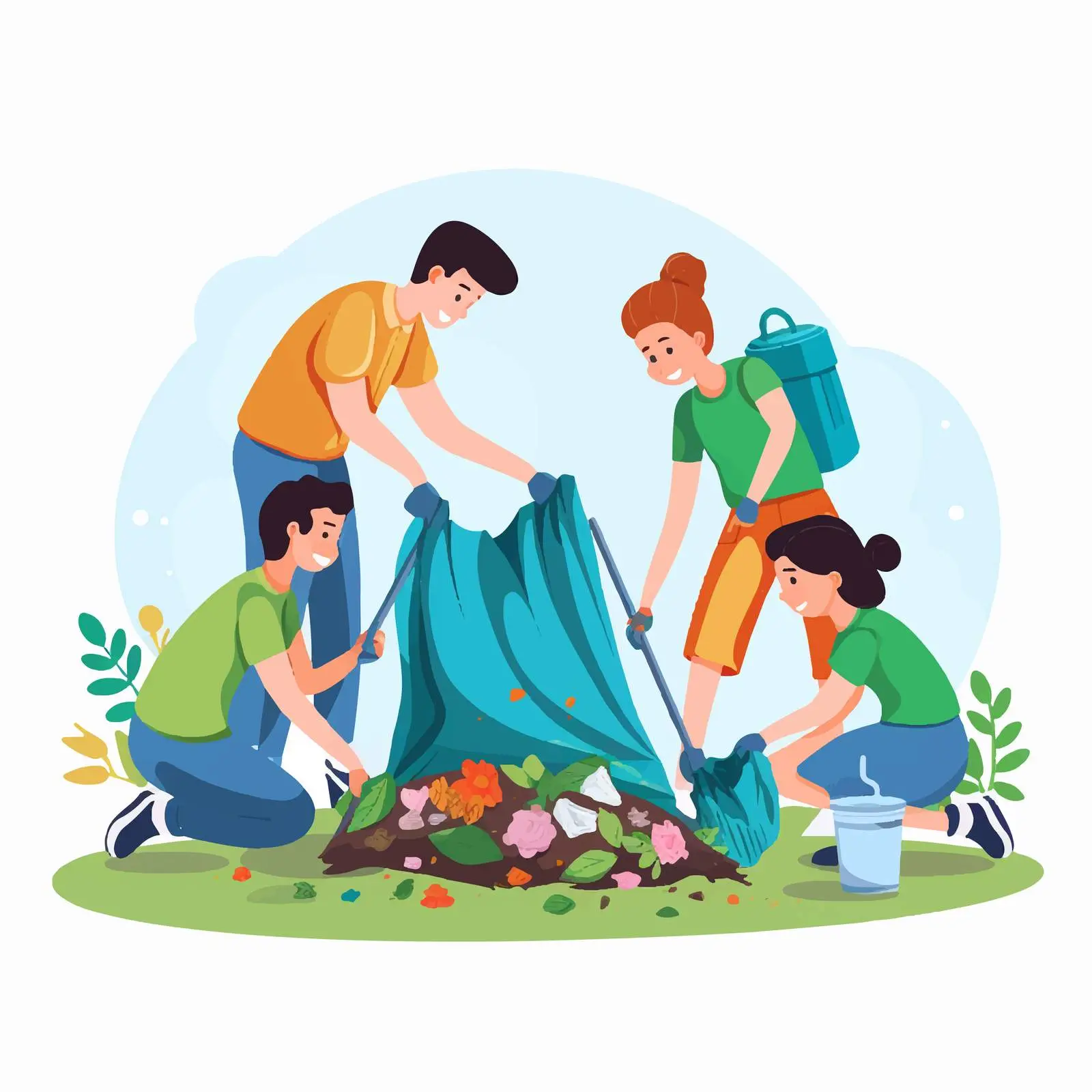 Children Cleaning Nature by Collecting Garbage – free healthy environment image from Dotvec