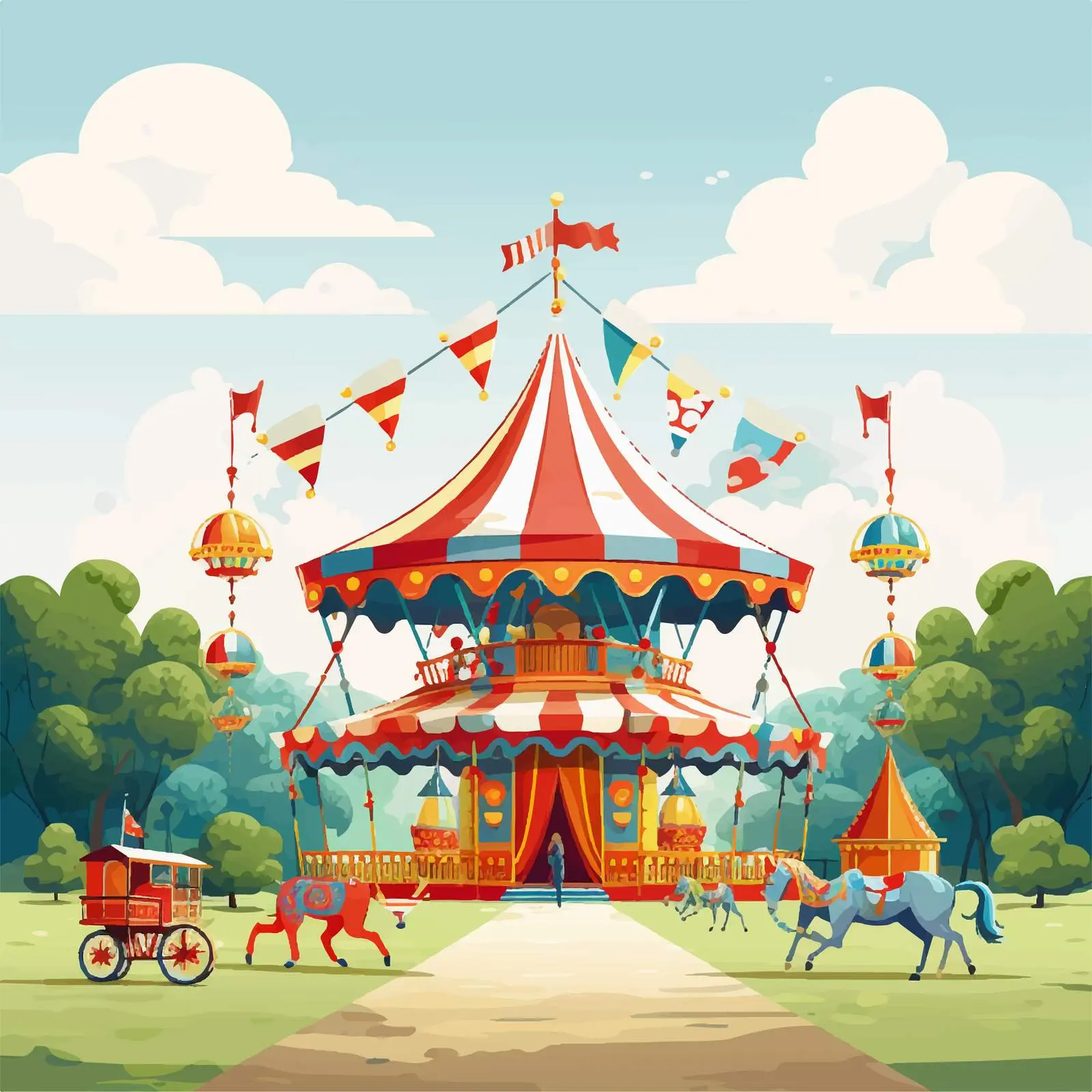 Circus Ride Illustration in Park — free download from Dotvec