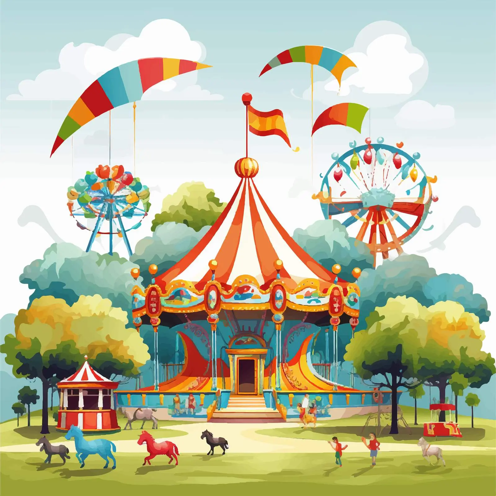 Circus Ride in Park Vector Illustration — free download from Dotvec