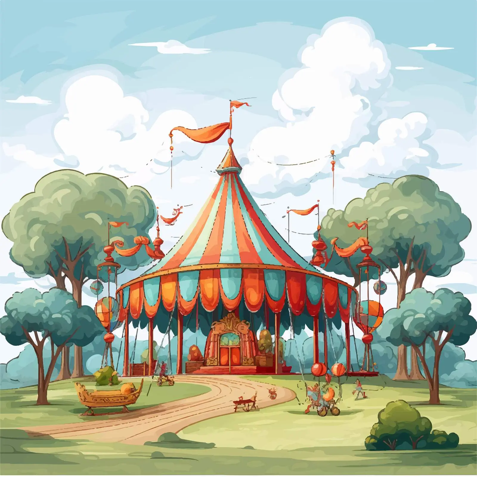 Circus Ride Illustration in Park Vector Art — free download from Dotvec