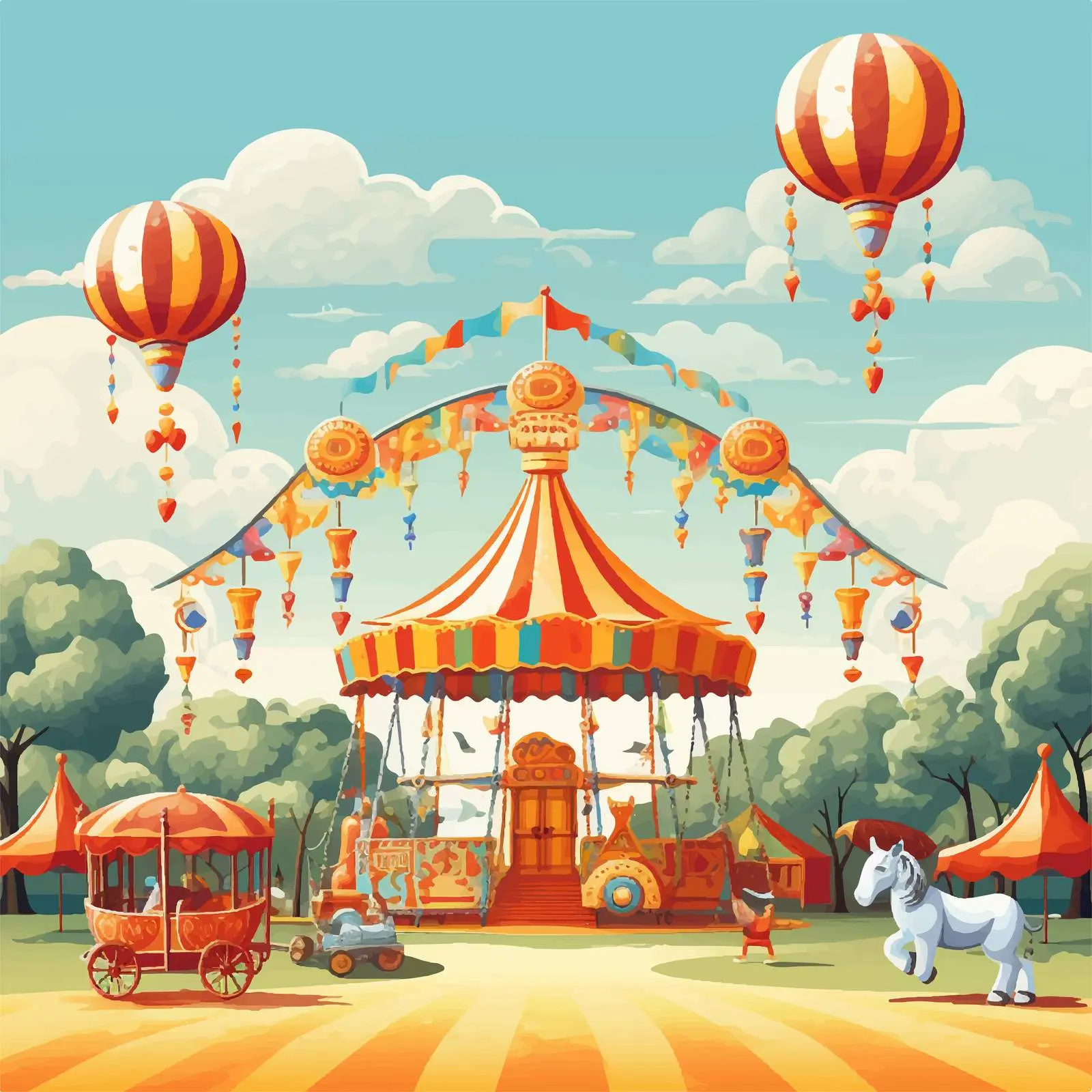 Circus Ride Illustration in Park Setting — free download from Dotvec