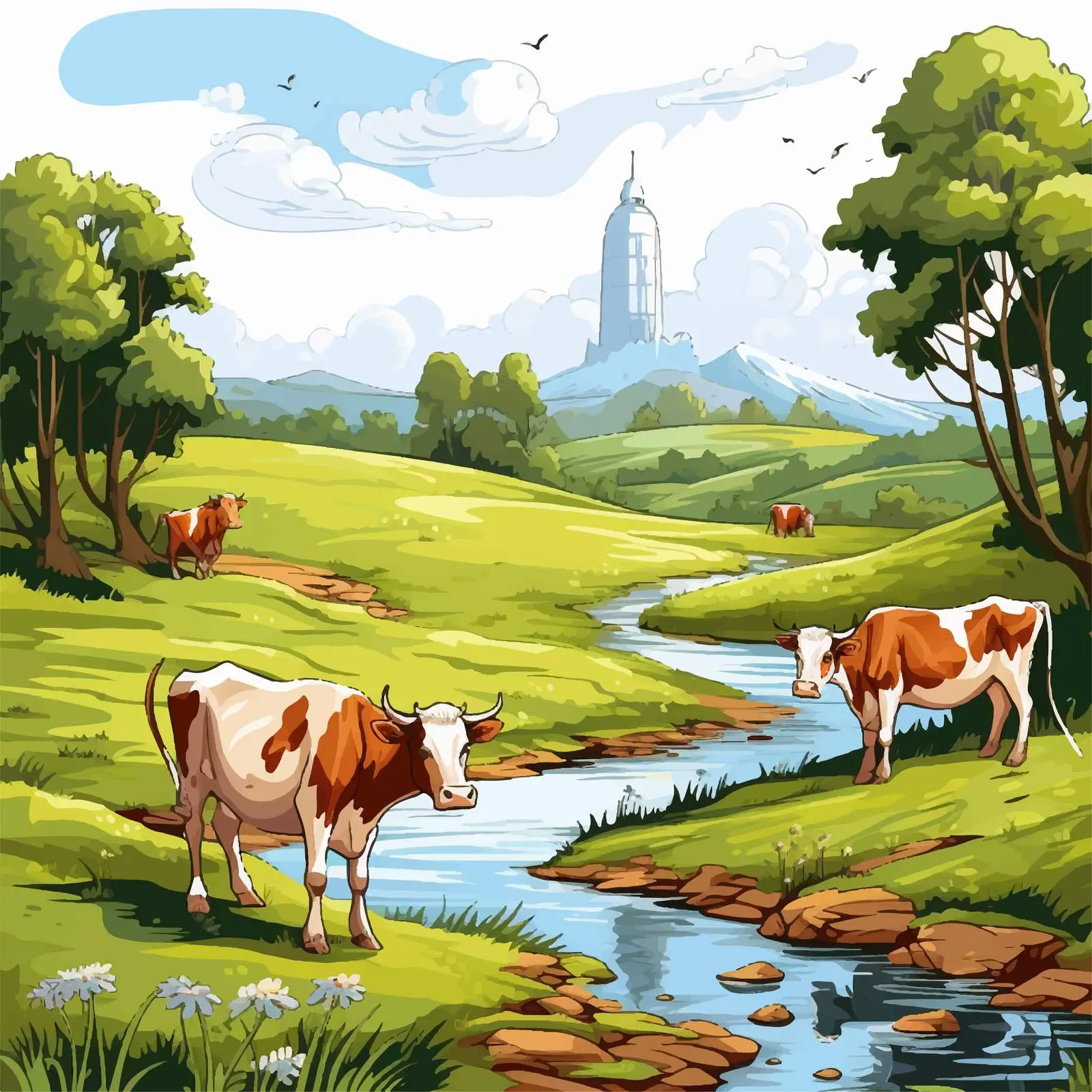 Cows in the Park Illustration Vector Art — free download from Dotvec