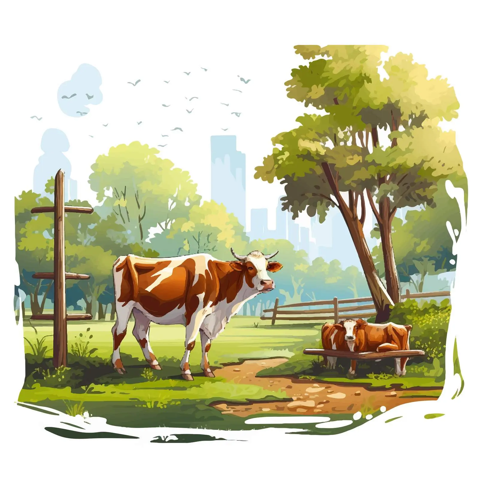 Cartoon Cows in a Park Illustration — free download from Dotvec