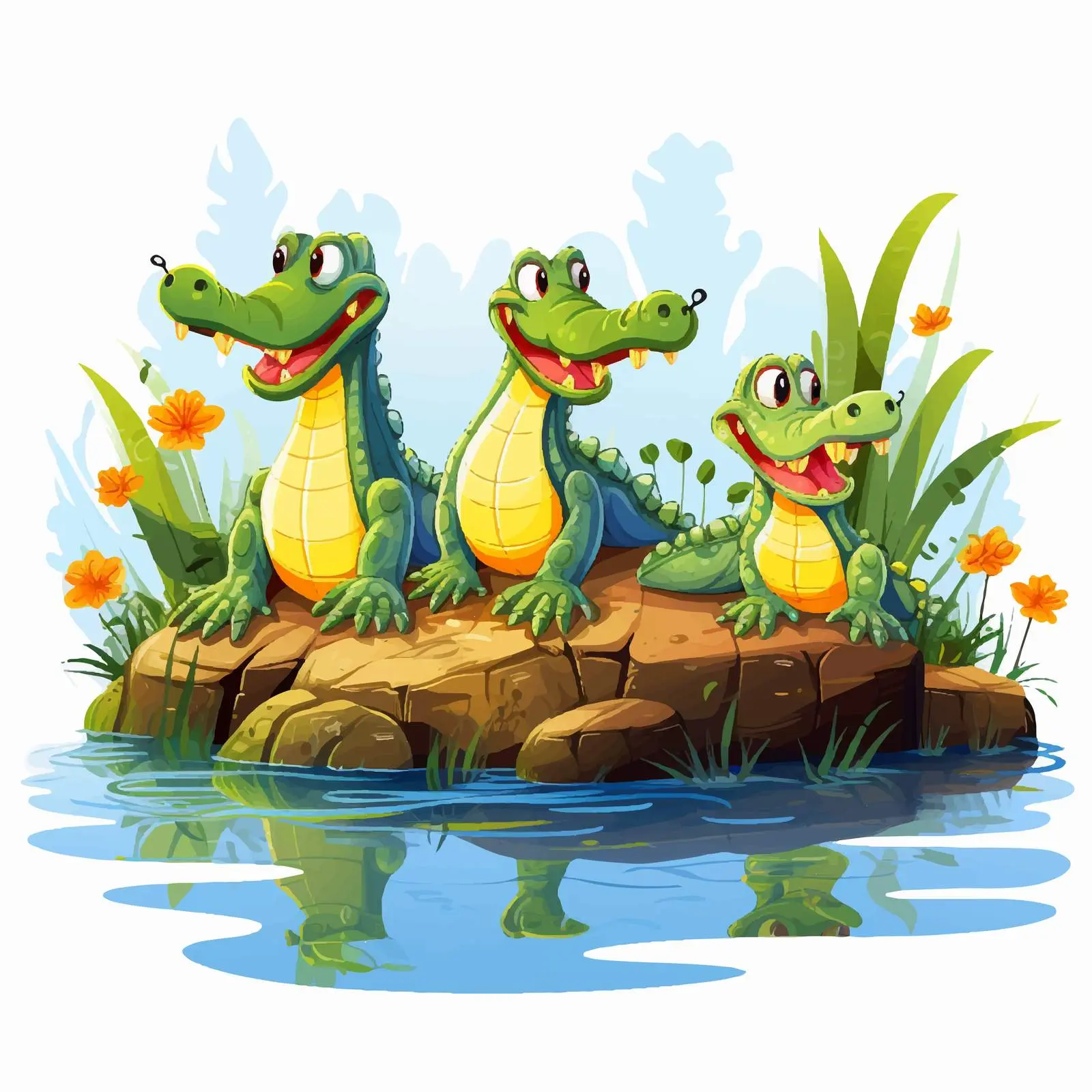 Crocodiles by the Pond Illustration Vector — free download from Dotvec