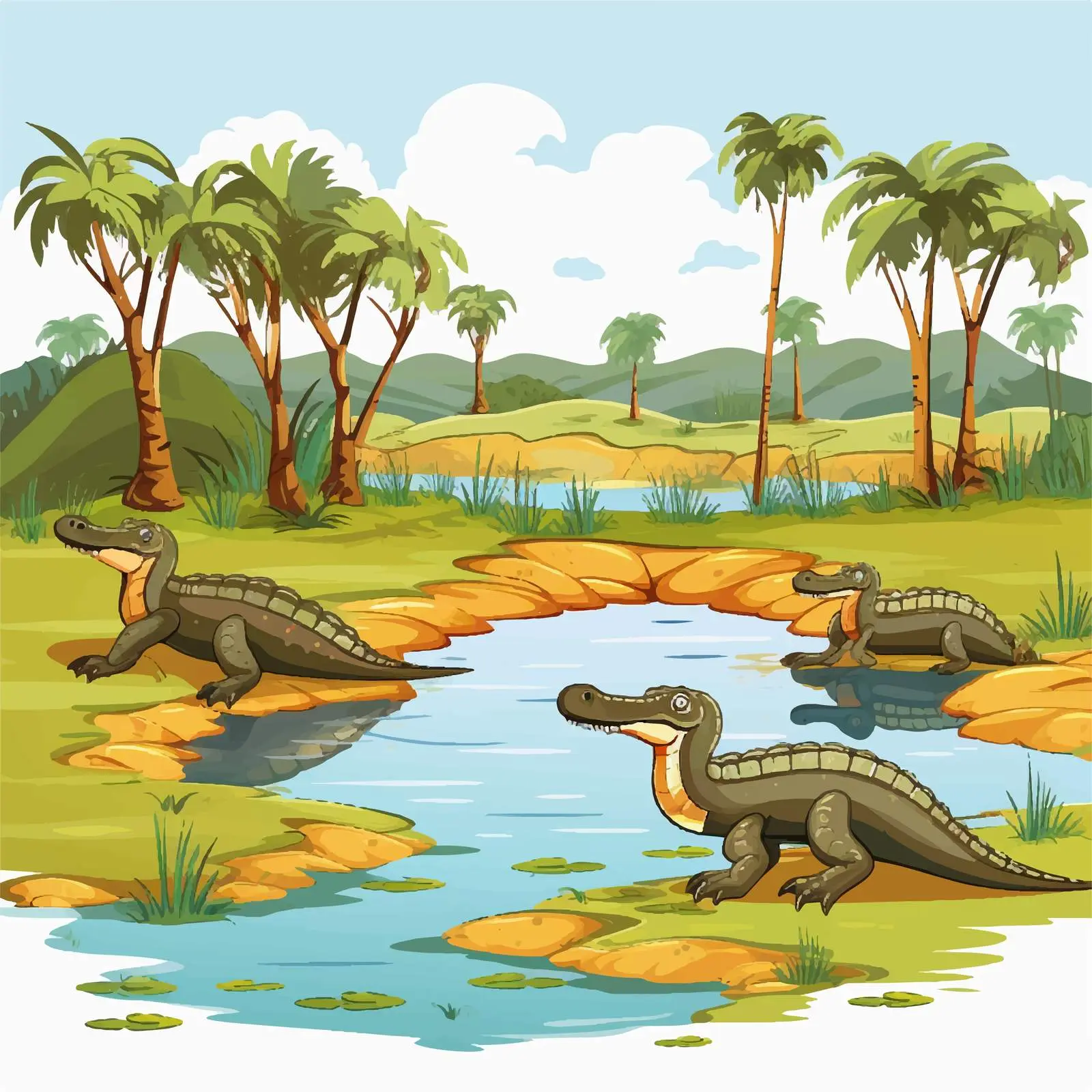 Crocodiles by the Pond Illustration Vector — free download from Dotvec