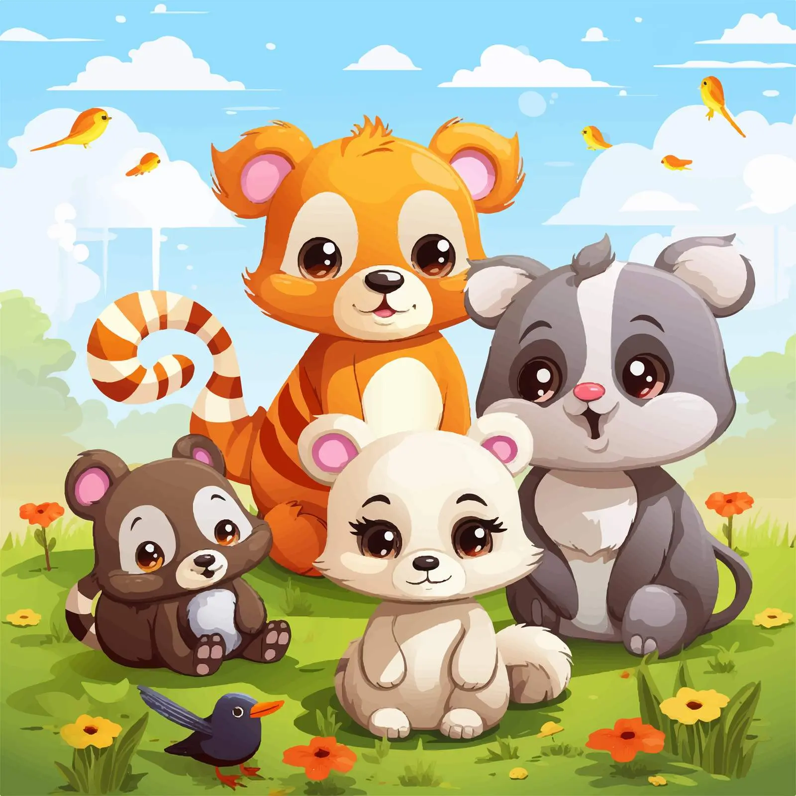 Playful Daytime Scene with Cute Animals — free download from Dotvec