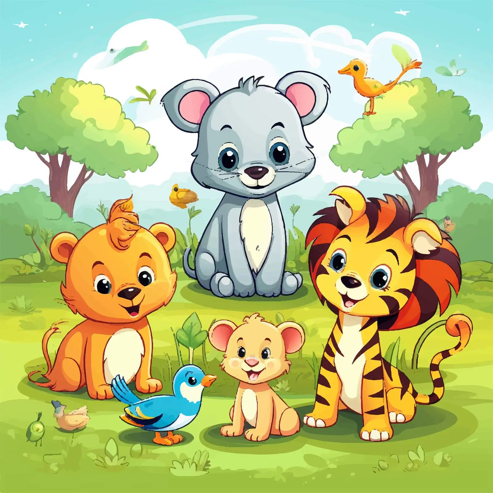 Cute Animals Daytime Illustration Vector Art — free download from Dotvec