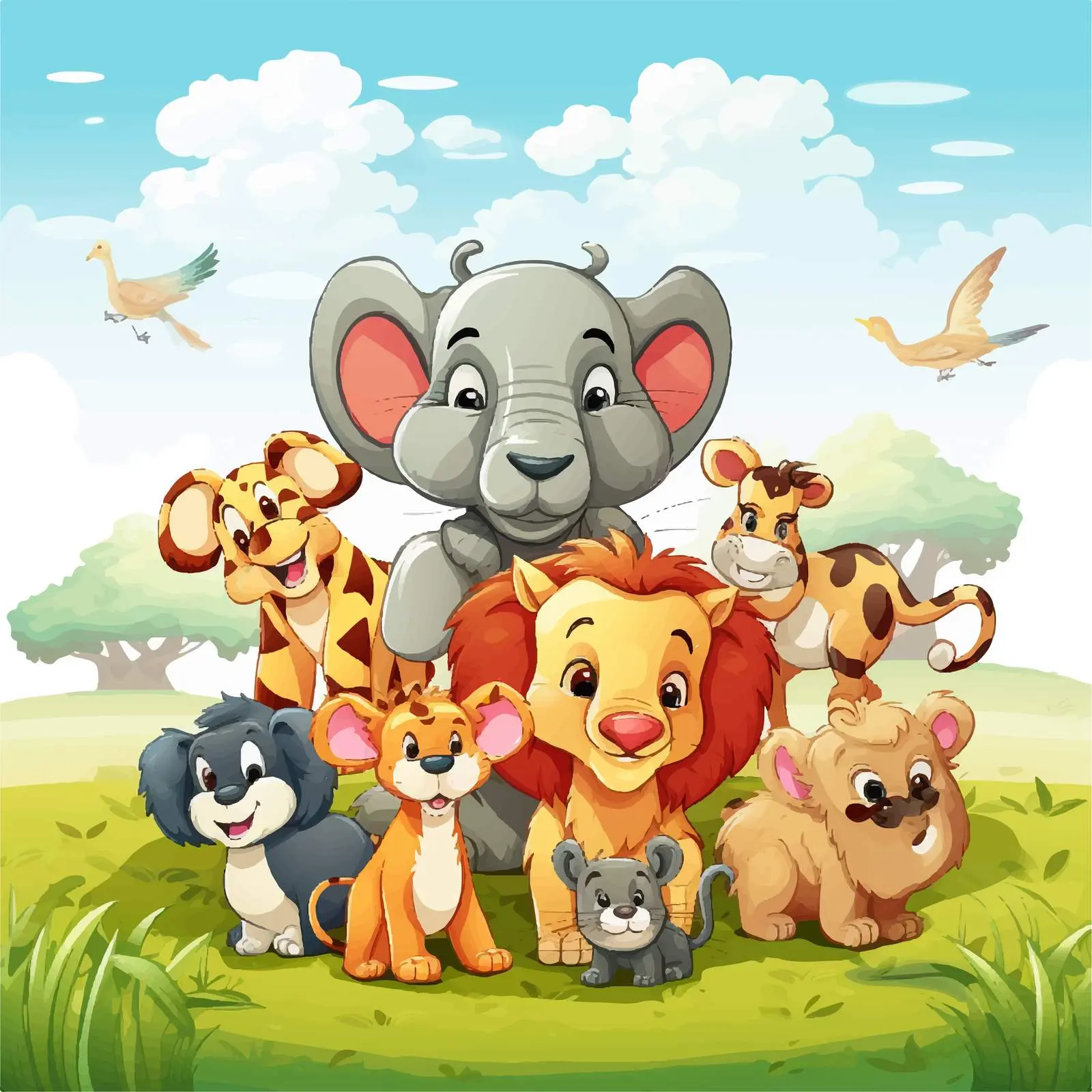 Cute Daytime Animal Scene Vector Illustration — free download from Dotvec