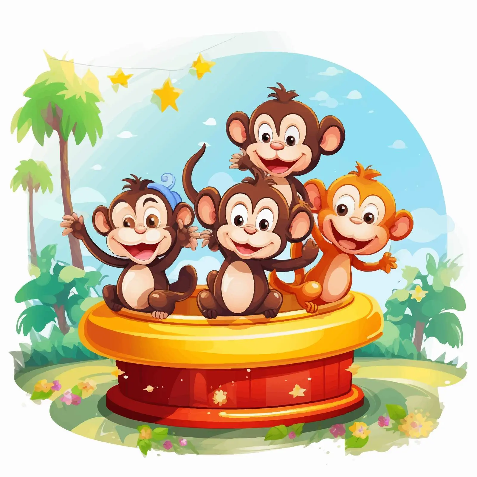 Cute Monkeys Riding Spinning Cup in Park – free spinning cup image from Dotvec