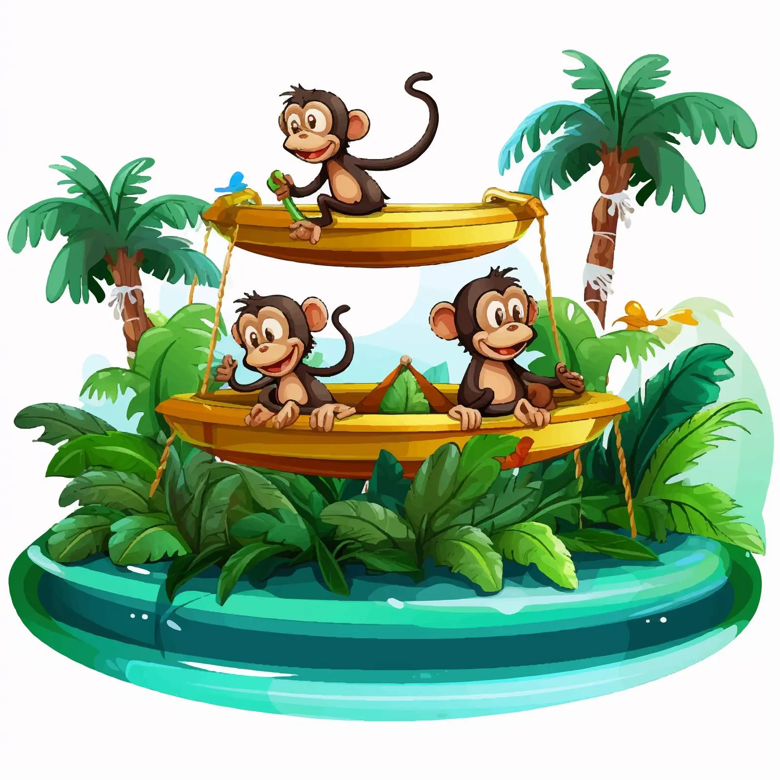 Cute Monkeys on Spinning Cup in Park — free download from Dotvec