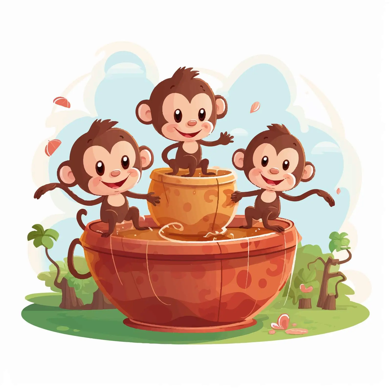 Cute Monkeys Riding Spinning Cup in Park – free cute monkeys image from Dotvec