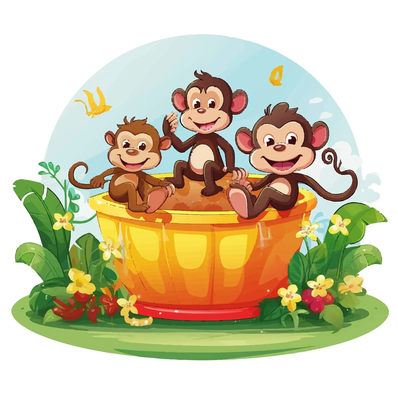 Cute Monkeys Riding Spinning Cup in Park – free cute monkeys image from Dotvec