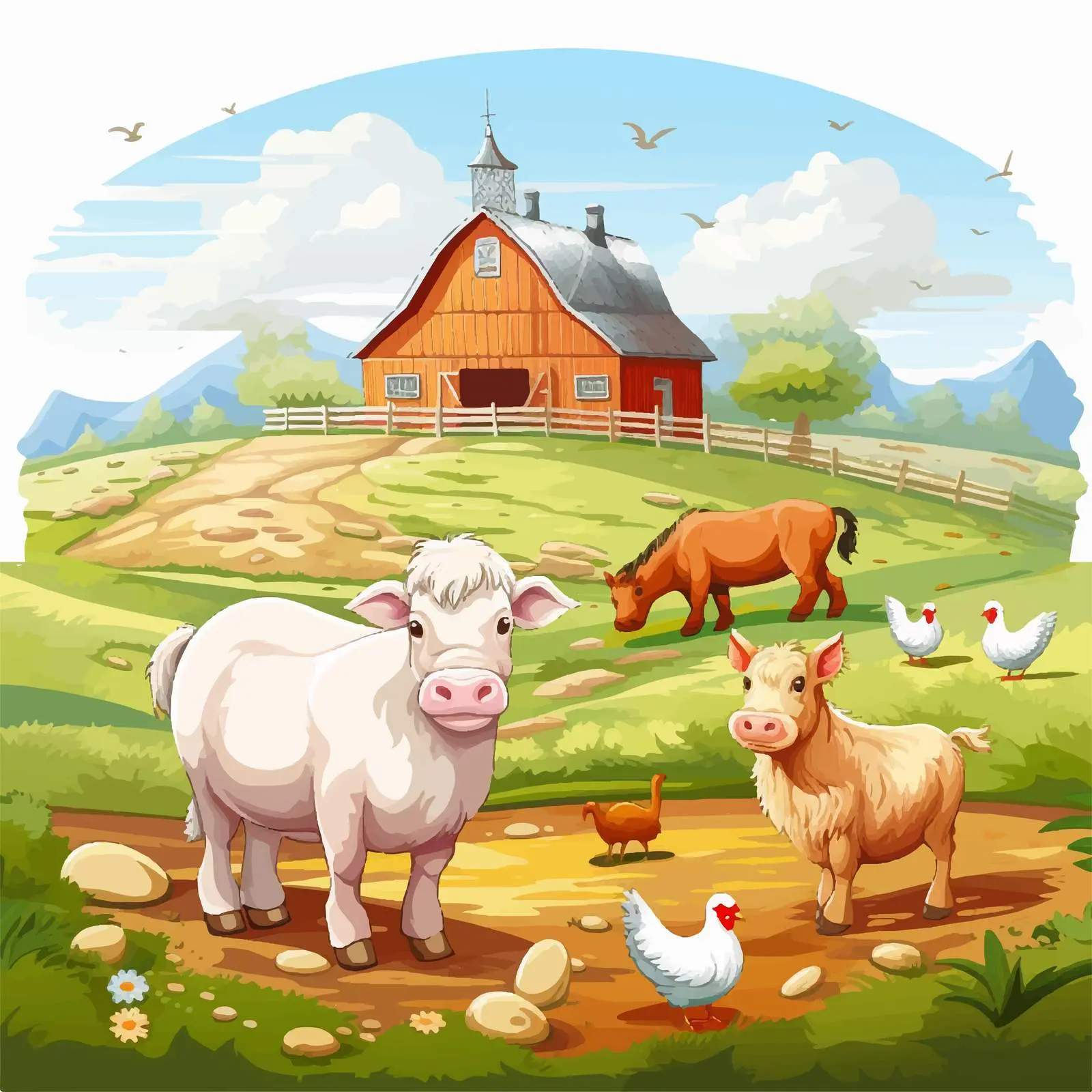 Farm Animal Scene Vector Illustration — free download from Dotvec