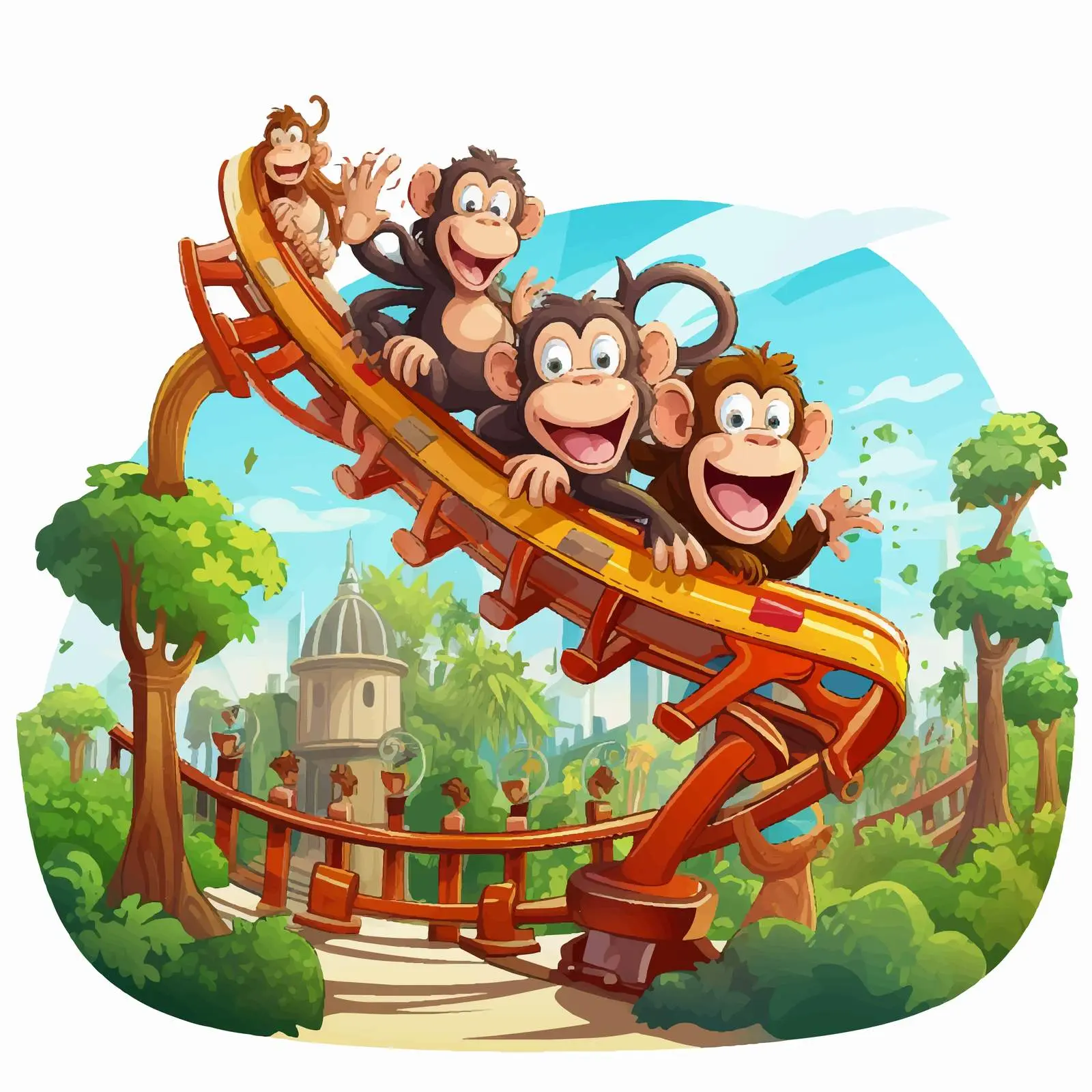 Happy Monkeys on Roller Coaster in Park — free download from Dotvec