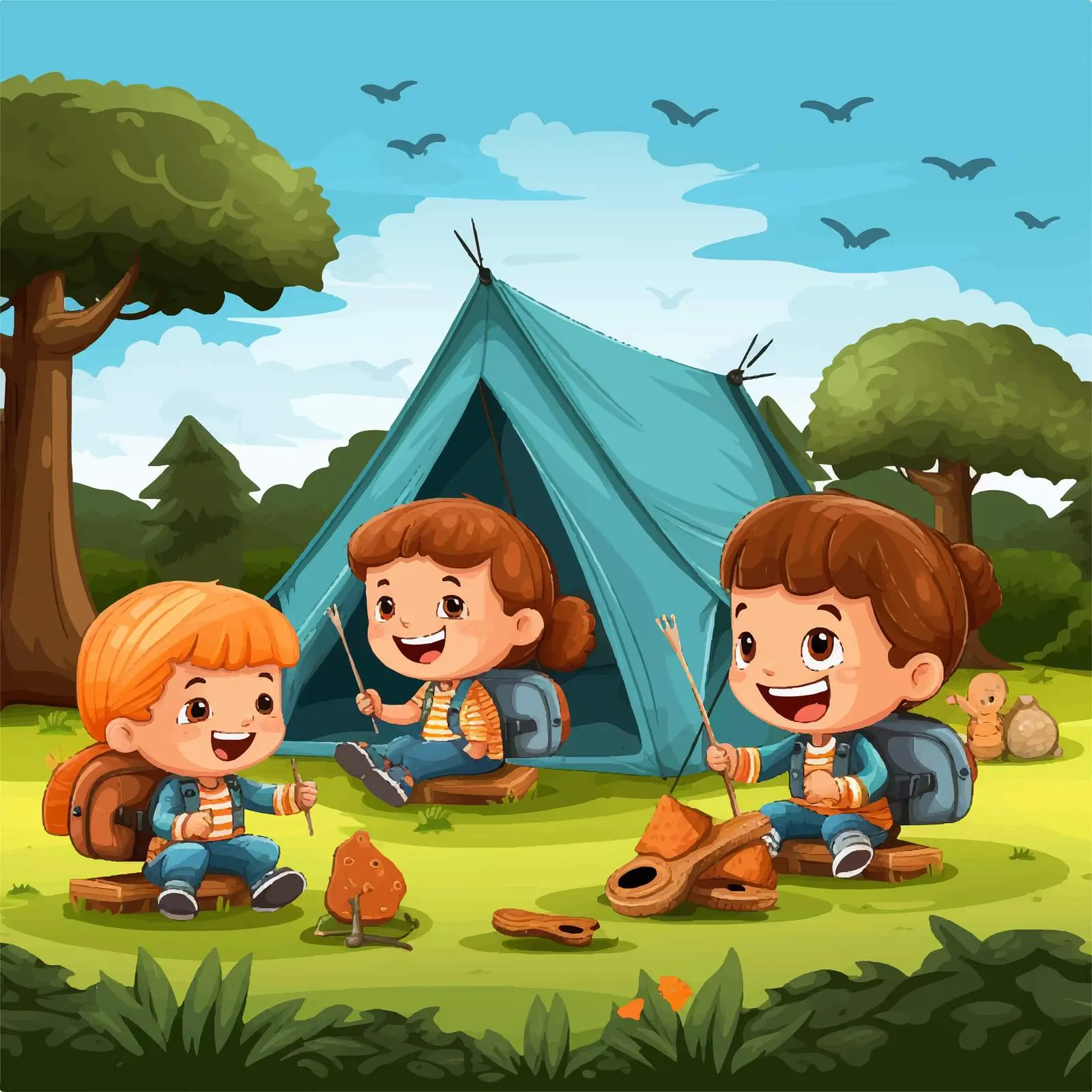Kids Camping in the Park Illustration — free download from Dotvec