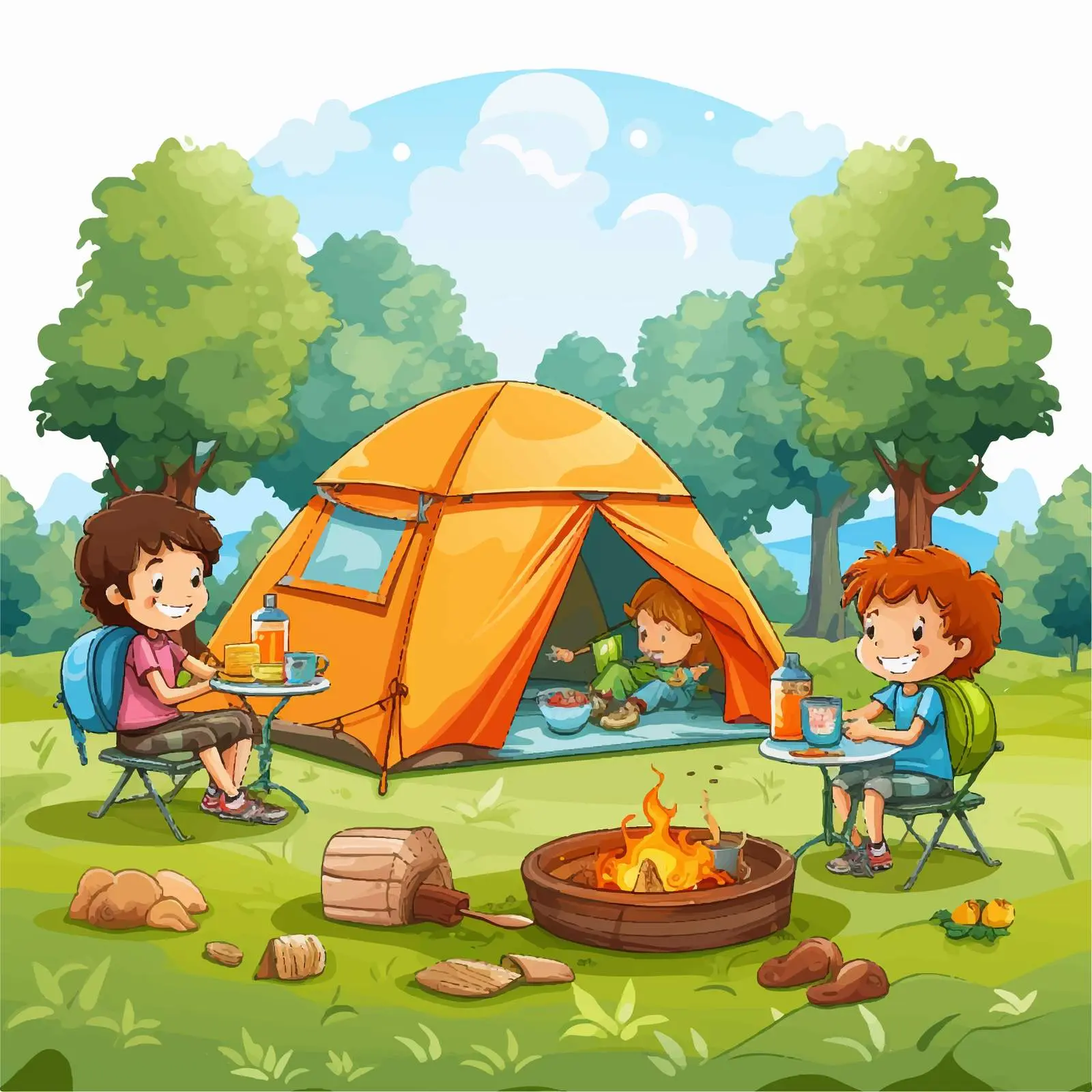 Kids Camping in the Park Vector Illustration — free download from Dotvec